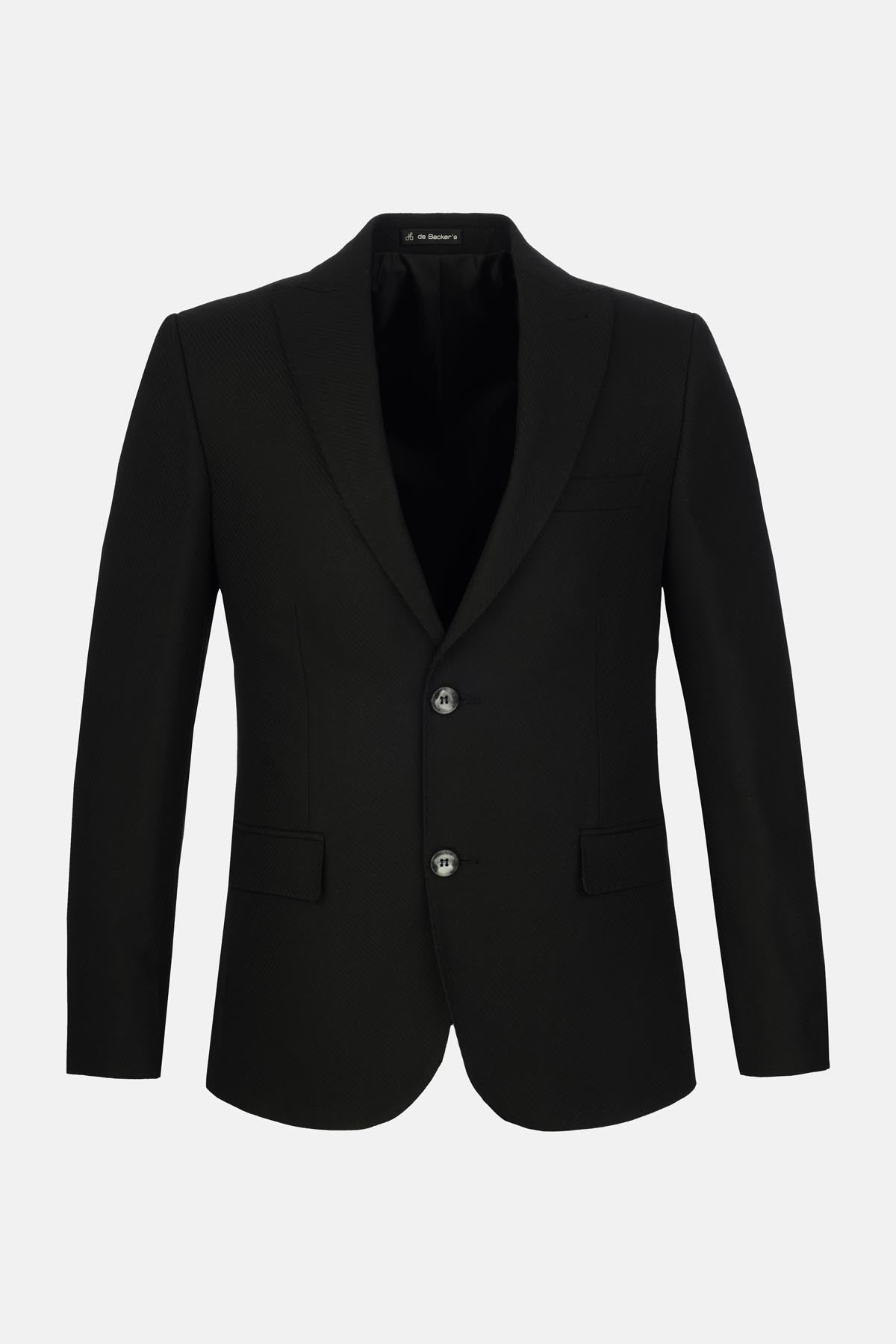 Twill Wool Knitted Peaked Black Blazer