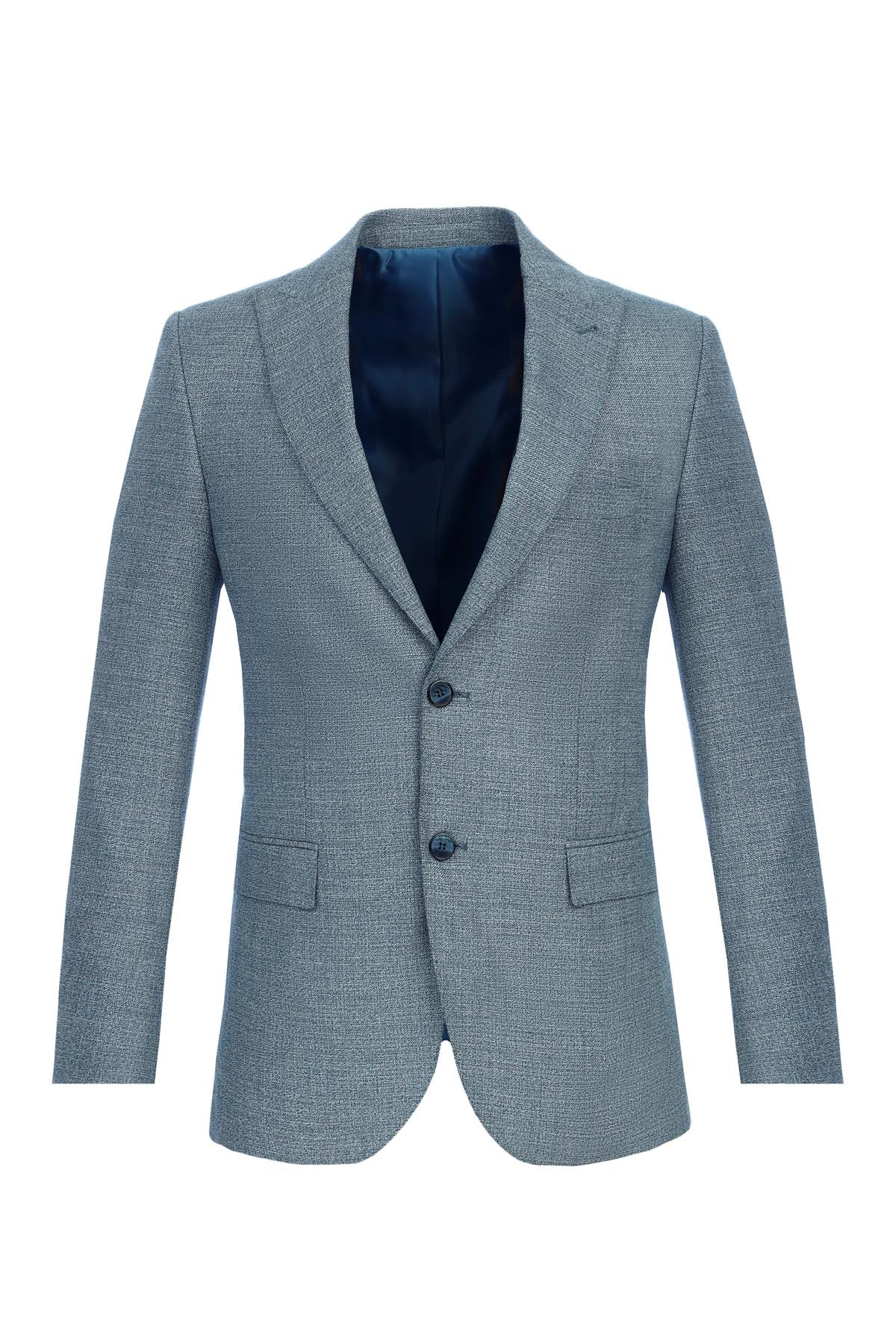 Wool Knitted Peaked Lapel Light Blue Blazer