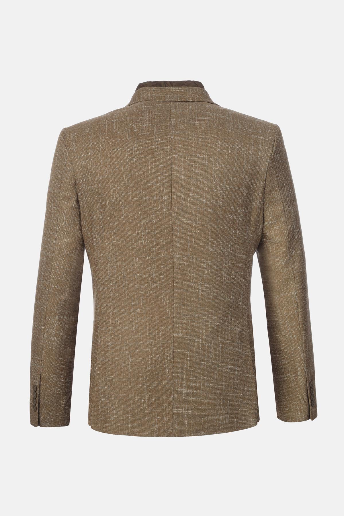 Woven Jaquard  Walnut Brwon & White Blazer with removable padded piece - 3