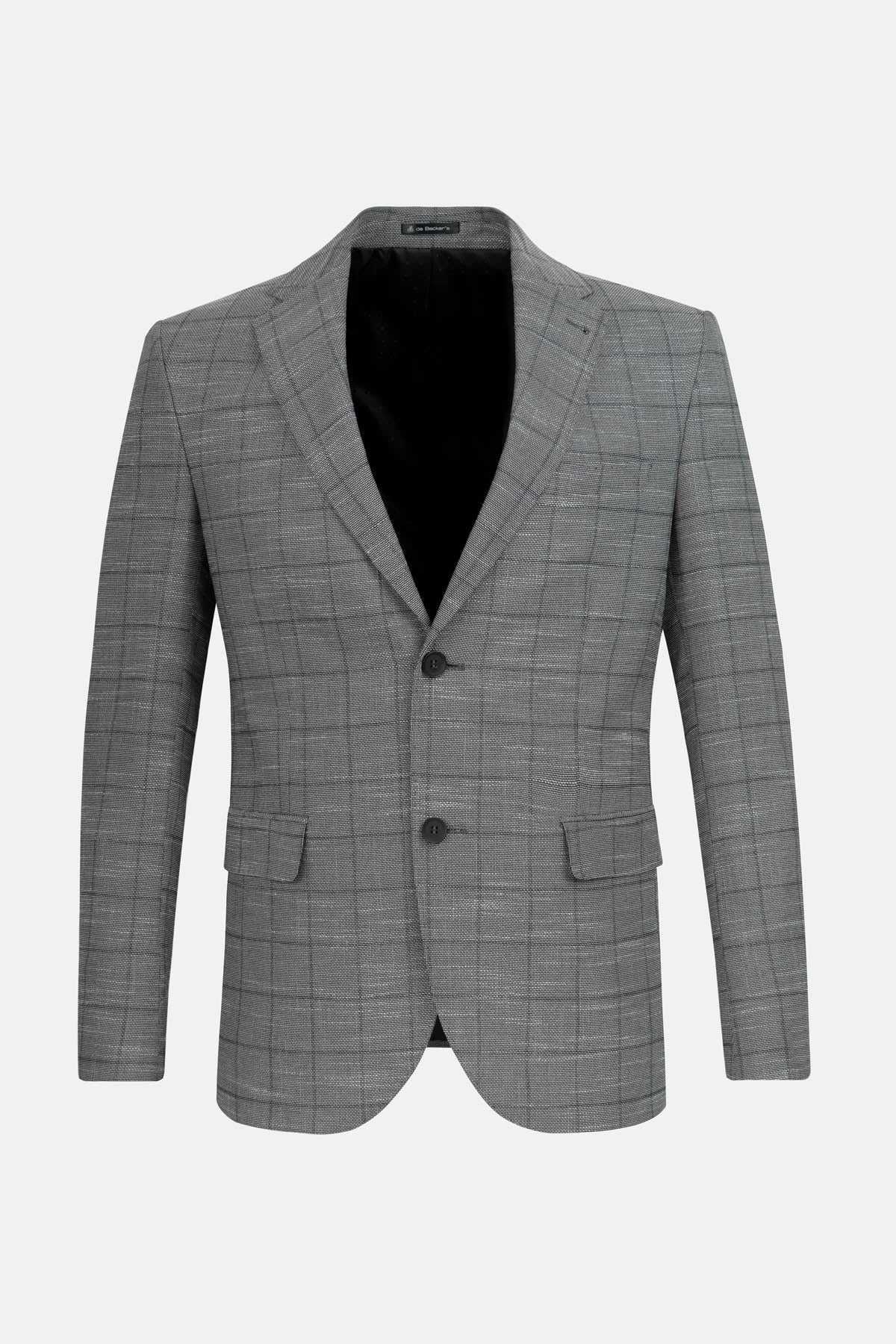 Jacquard Checked Gray & Black Blazer