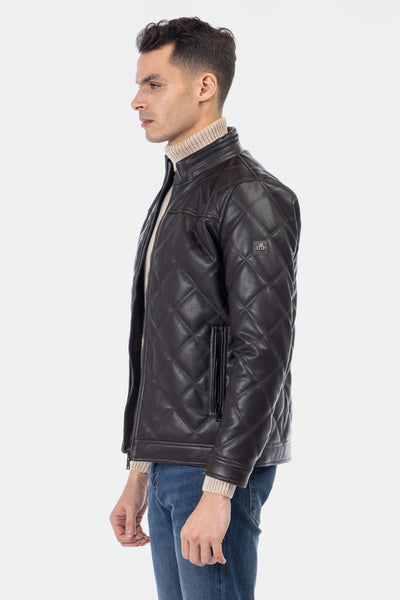 Quilted Burnt Brown Leather Jacket