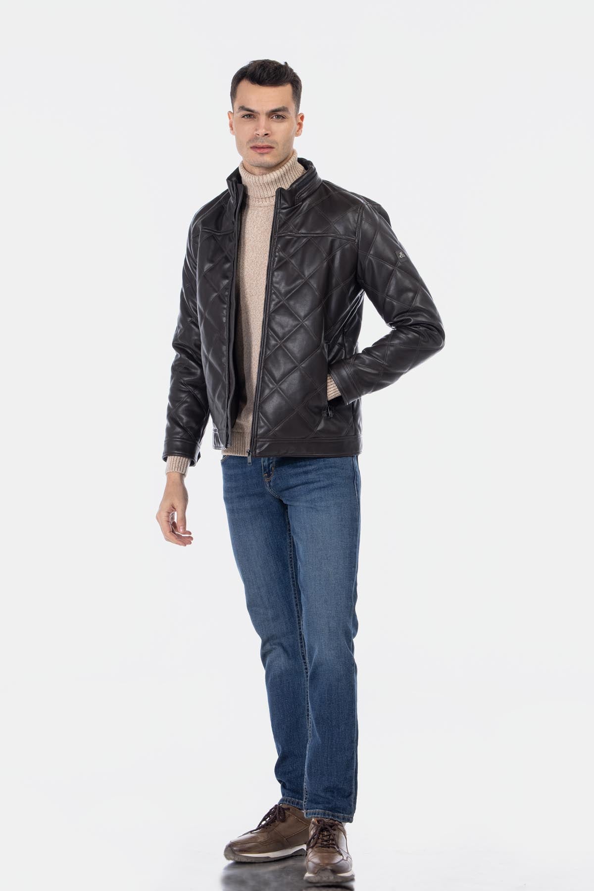 Quilted Burnt Brown Leather Jacket