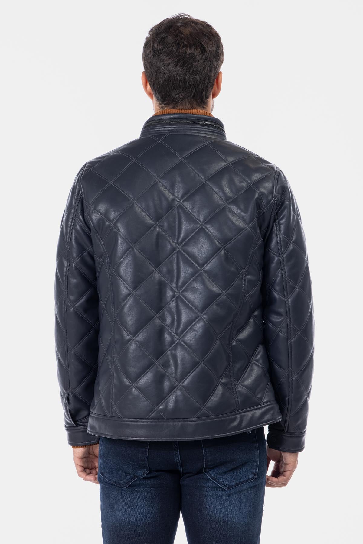 Quilted Dark Navy Leather Jacket