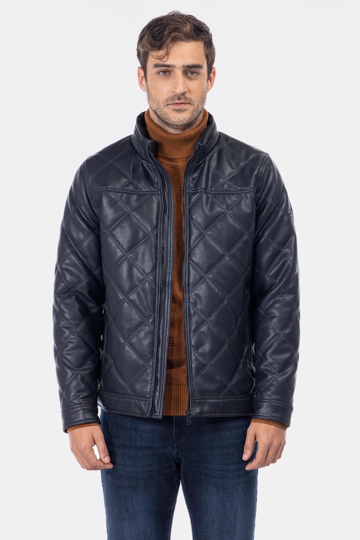 Quilted Dark Navy Leather Jacket