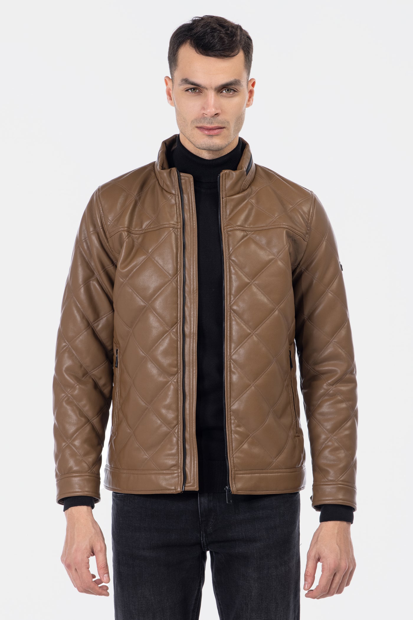 Quilted Dark Raw Umber Leather Jacket