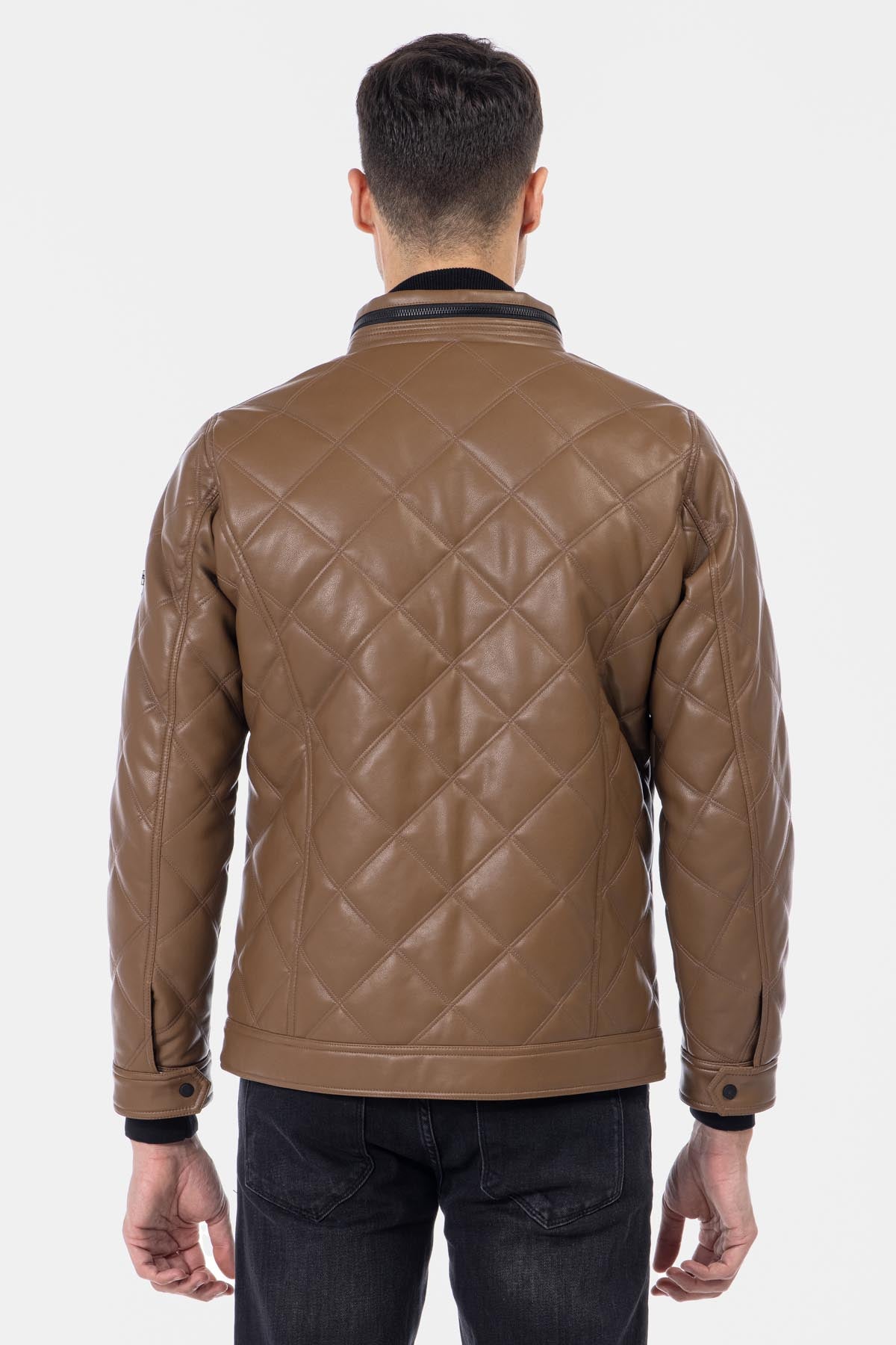 Quilted Dark Raw Umber Leather Jacket