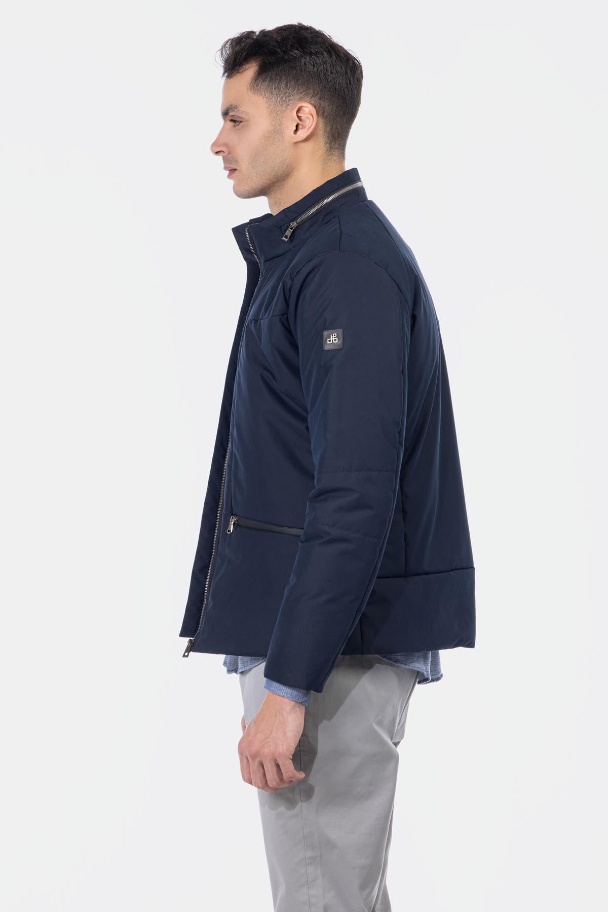 Waterproof Solid Patted Navy Sweater Jacket