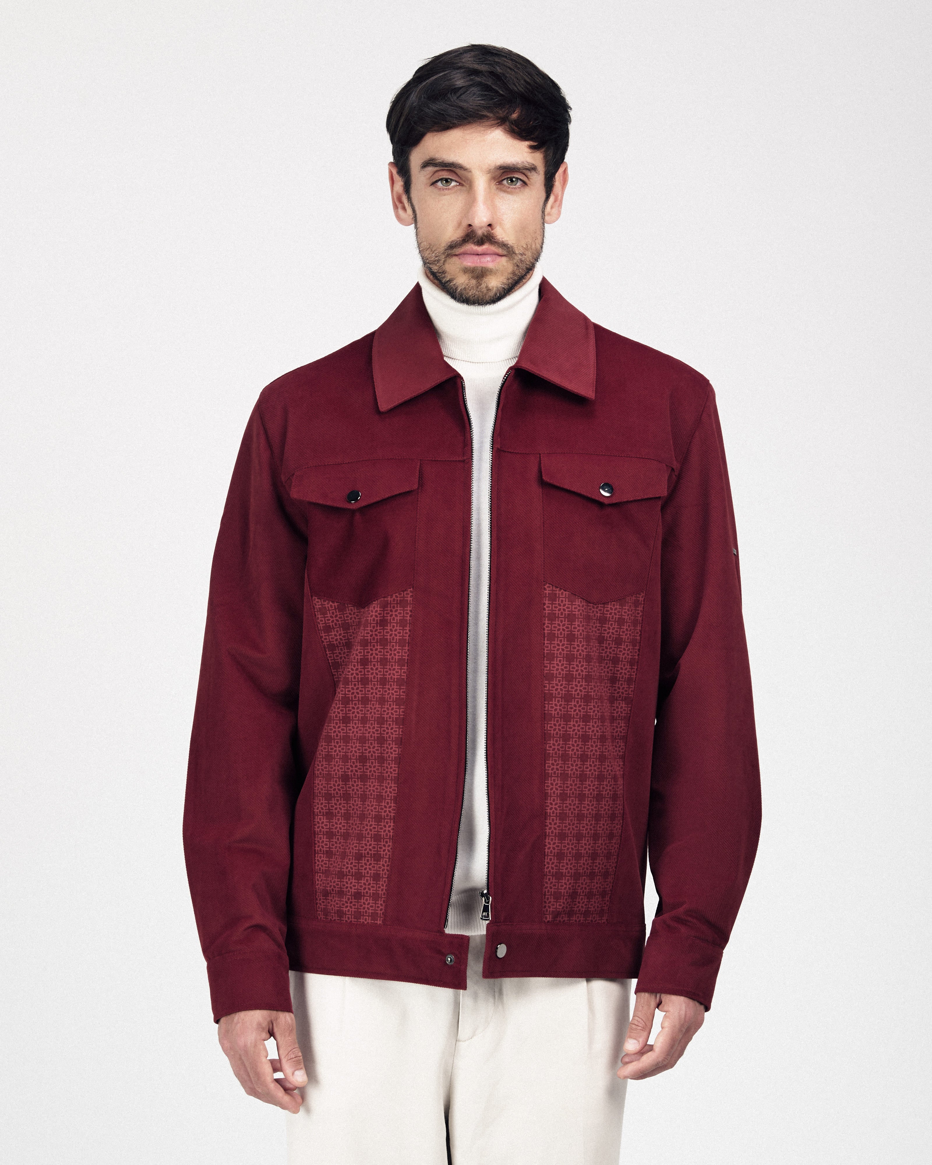 Zip-Up Chamois Burgundy Jacket - 2