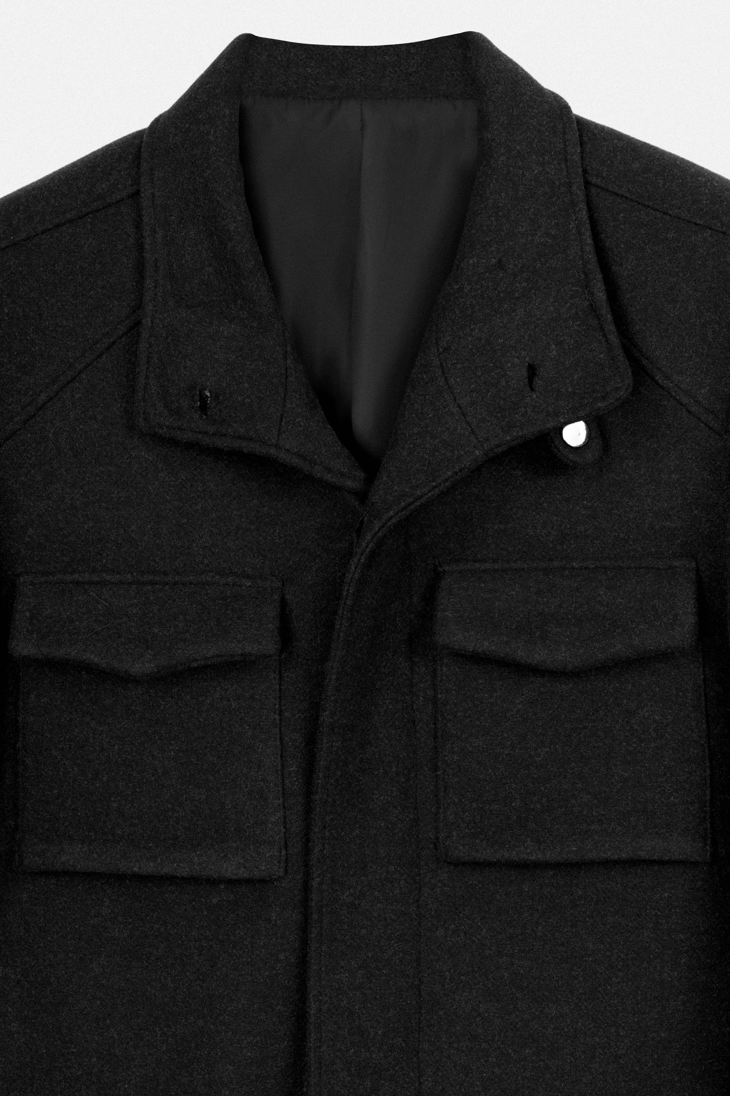 Black Wool Feel Felt Jacket with fur piece