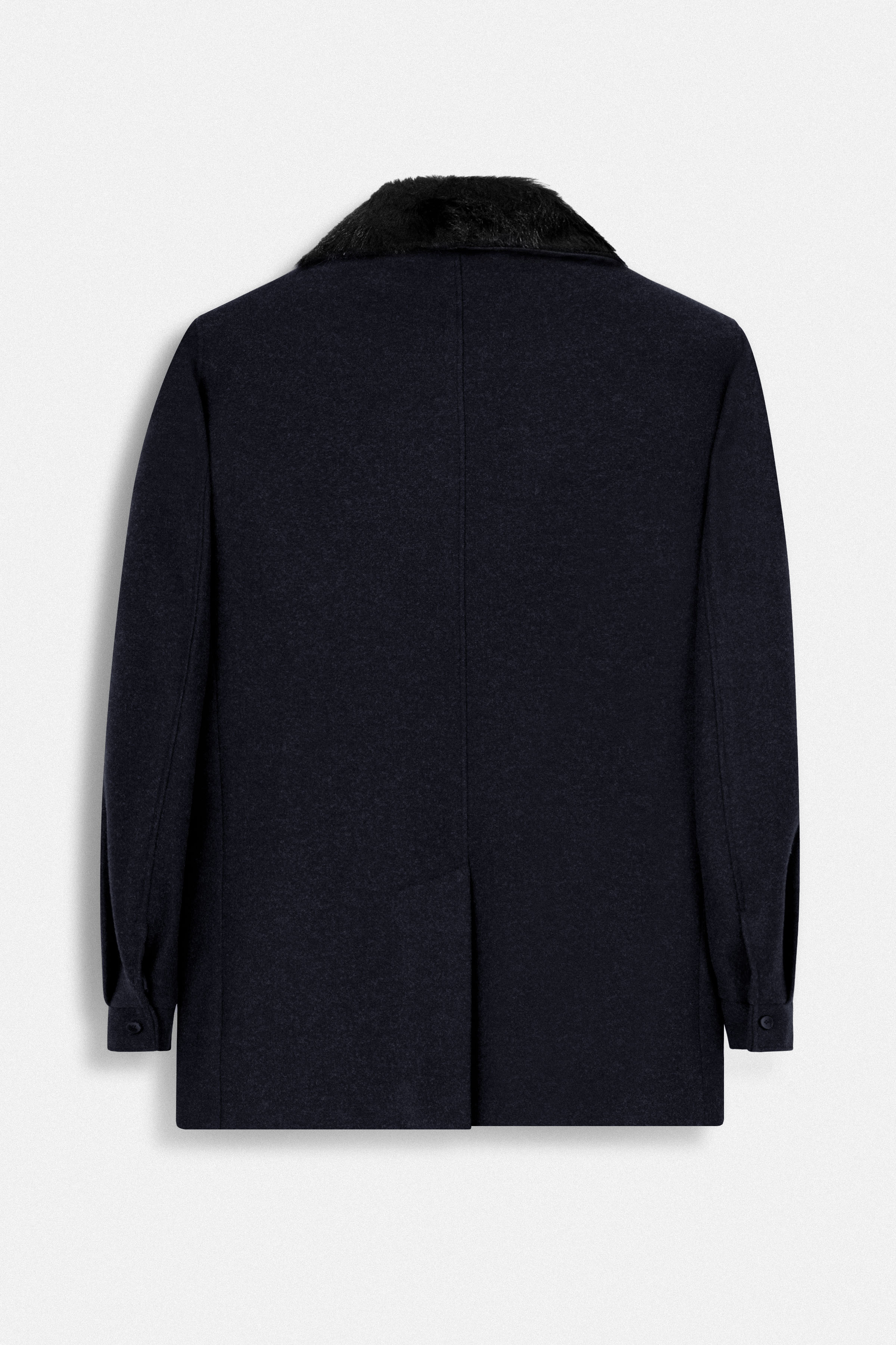 Navy Wool Feel Felt Jacket with fur piece