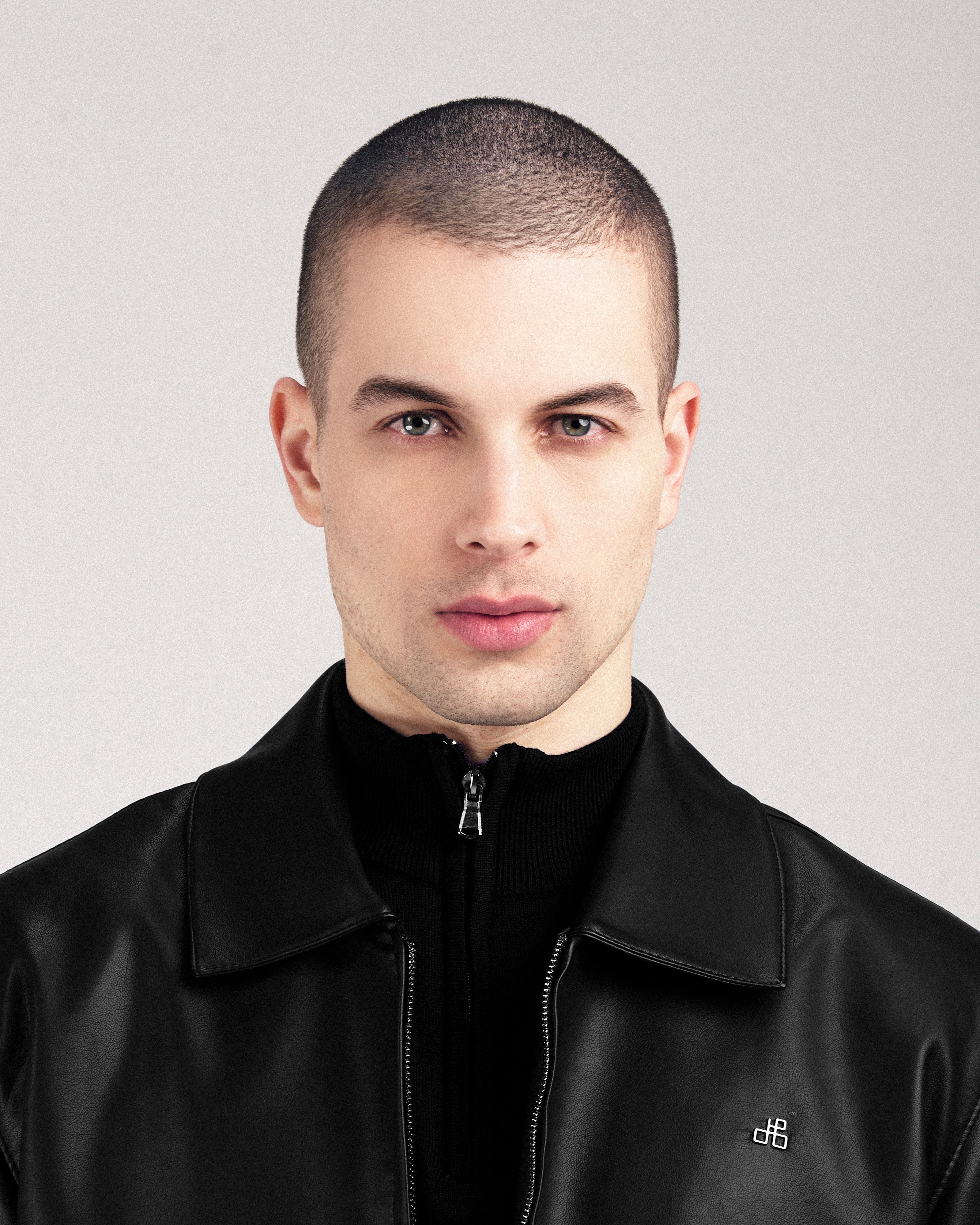 Solid Zip-Up Black leather Jacket