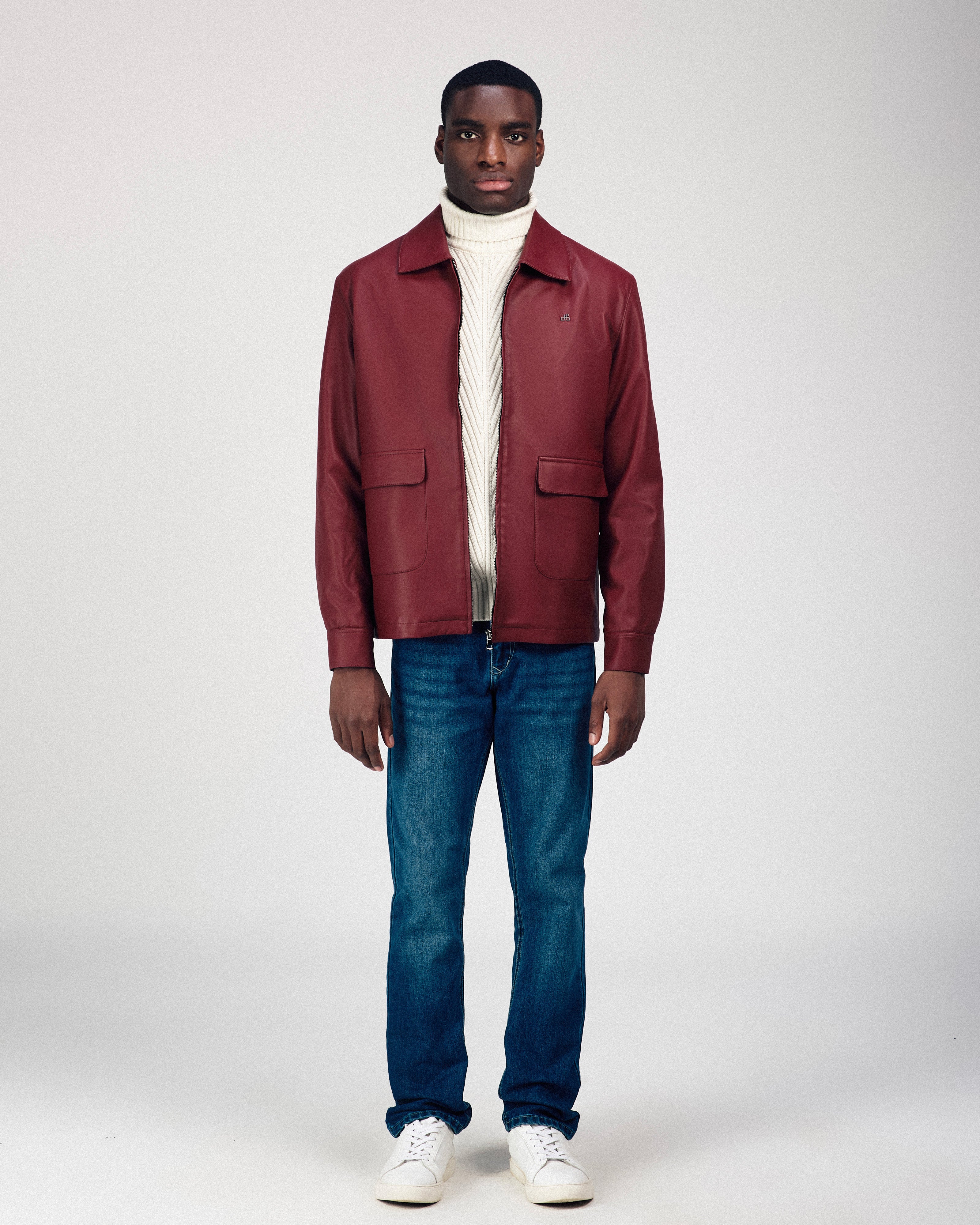 Solid Zip-Up Cordovan Red leather Jacket - 2