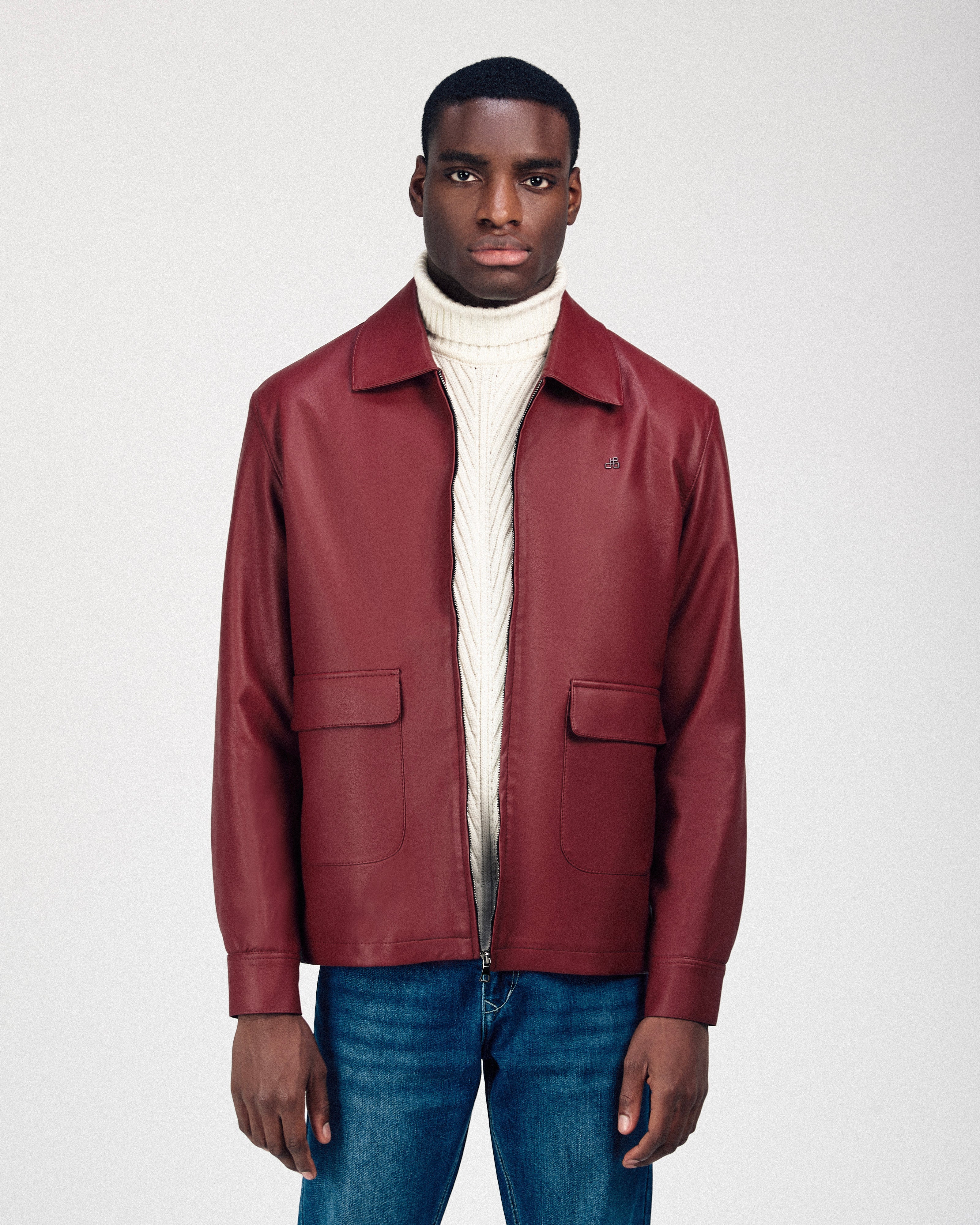 Solid Zip-Up Cordovan Red leather Jacket - 1