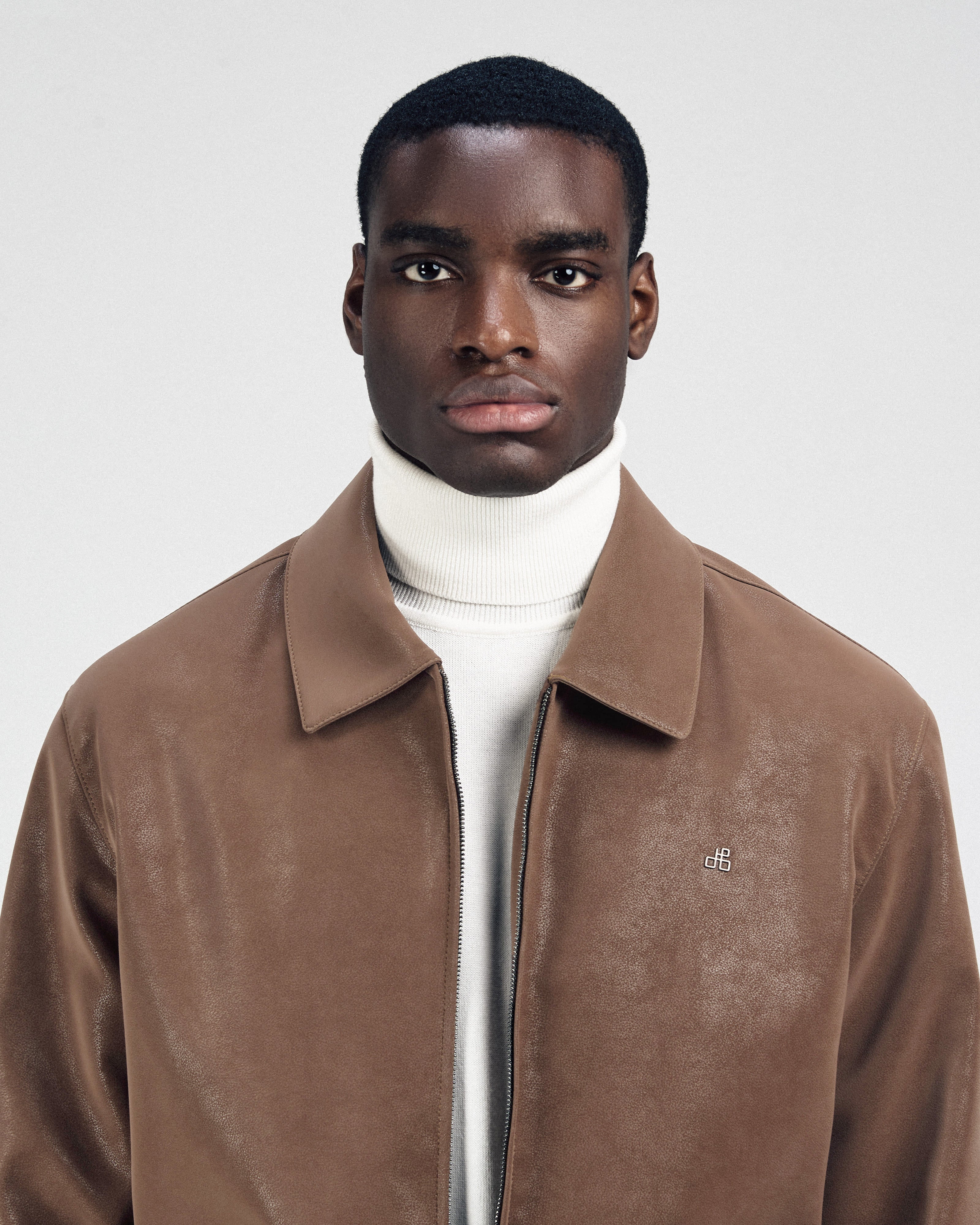 Solid Zip-Up Van Dyke Brown leather Jacket