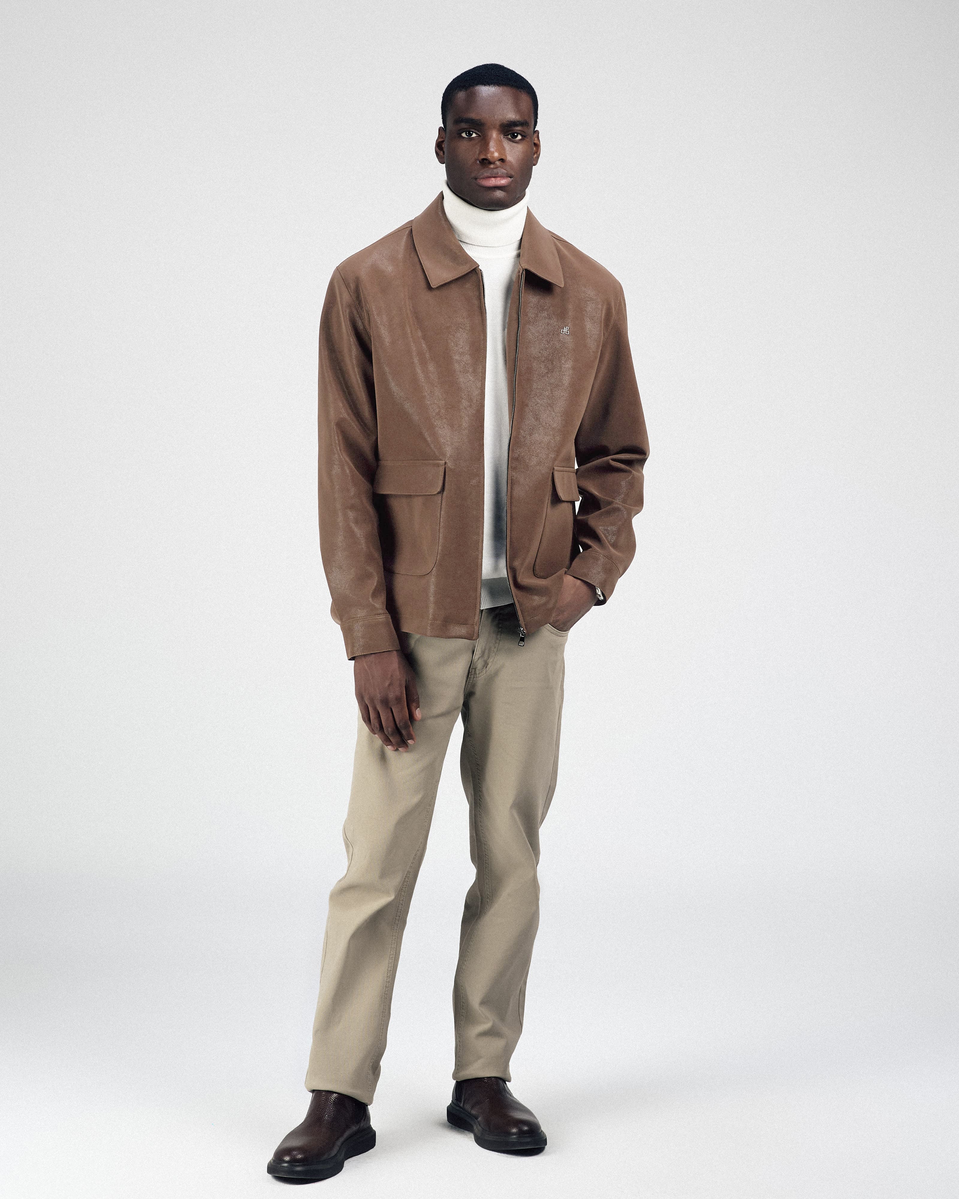 Solid Zip-Up Van Dyke Brown leather Jacket