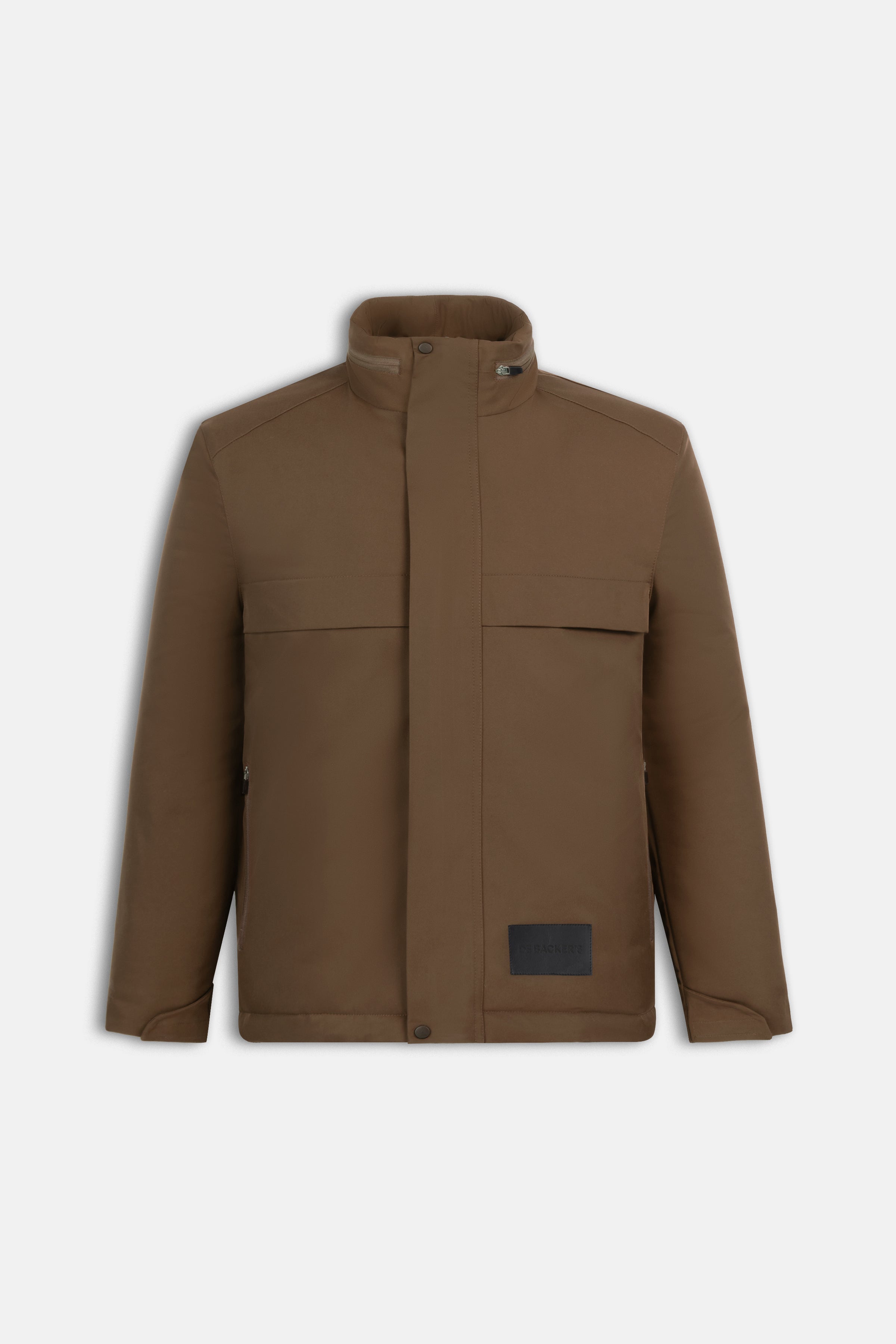 Waterproof Coffee Gabardine Jacket With Hoodie