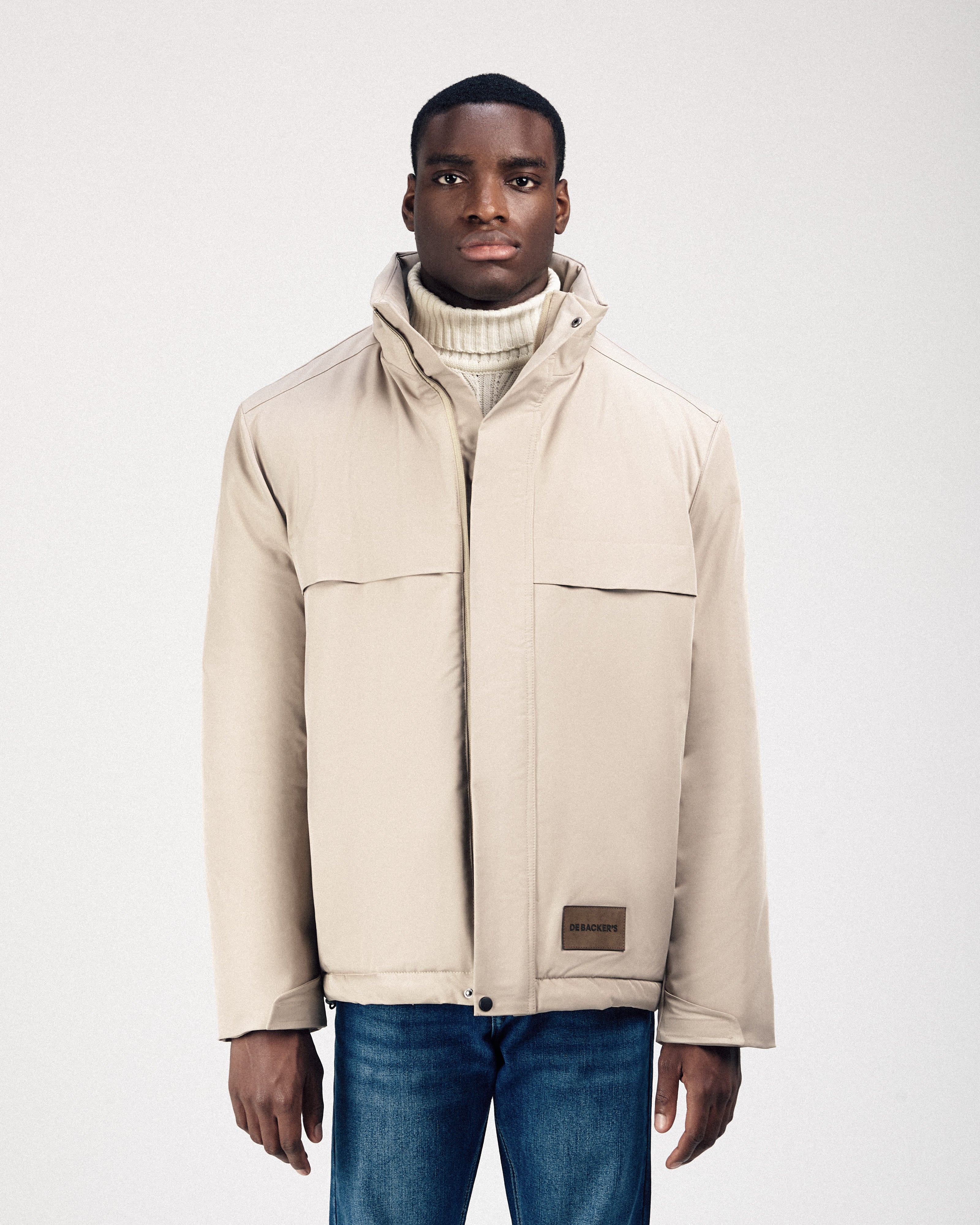 Waterproof Light-Beige Gabardine Jacket With Hoodie