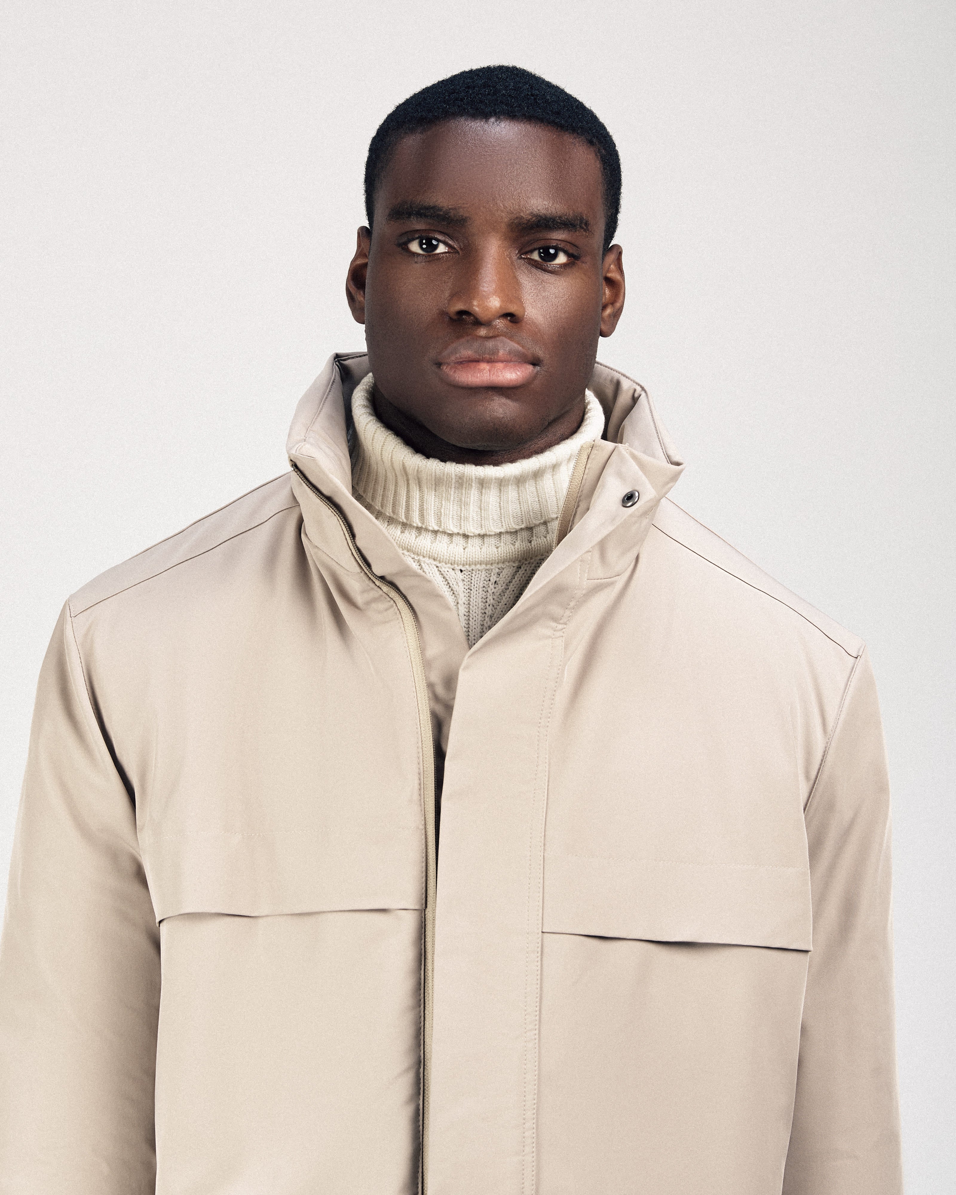 Waterproof Light-Beige Gabardine Jacket With Hoodie