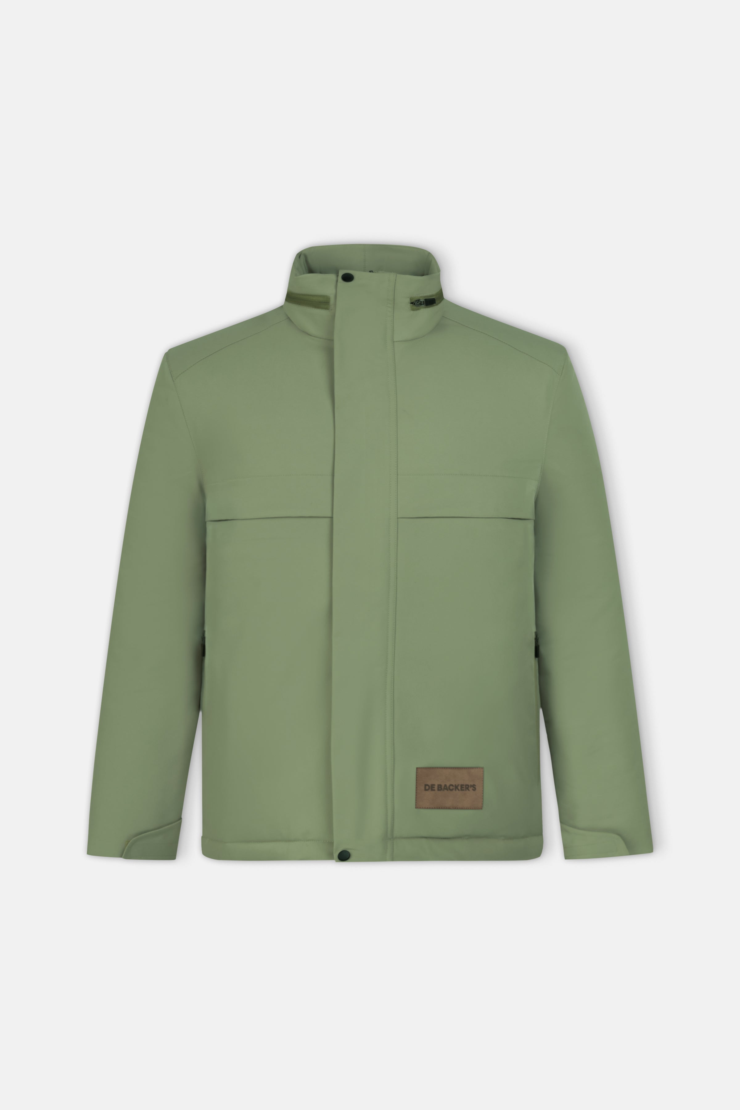 Waterproof Reseda Green Gabardine Jacket With Hoodie