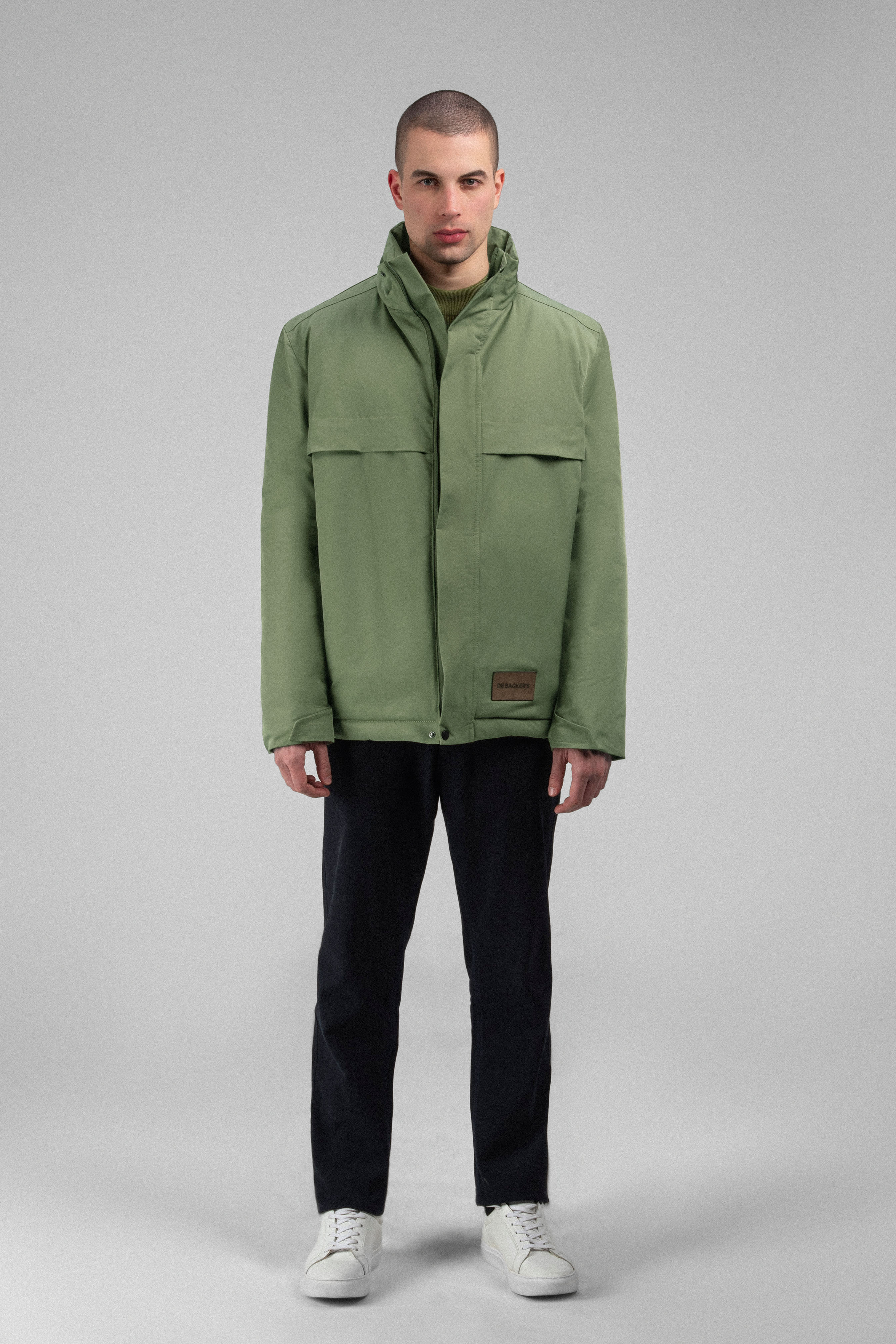 Waterproof Reseda Green Gabardine Jacket With Hoodie