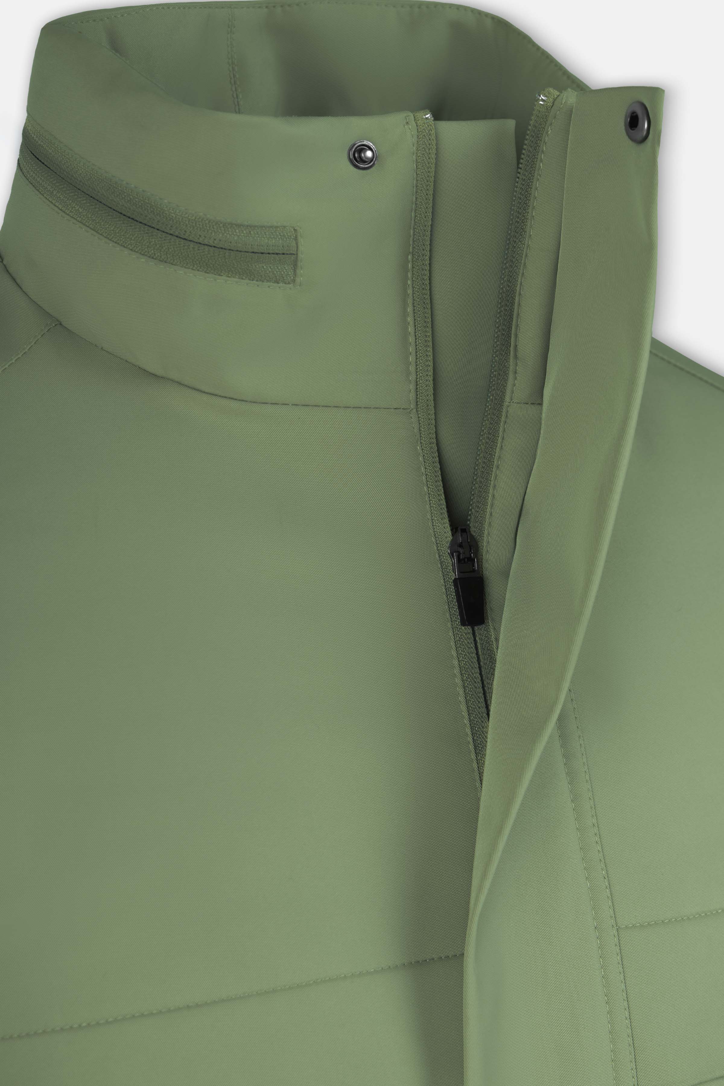 Waterproof Reseda Green Gabardine Jacket With Hoodie - 5