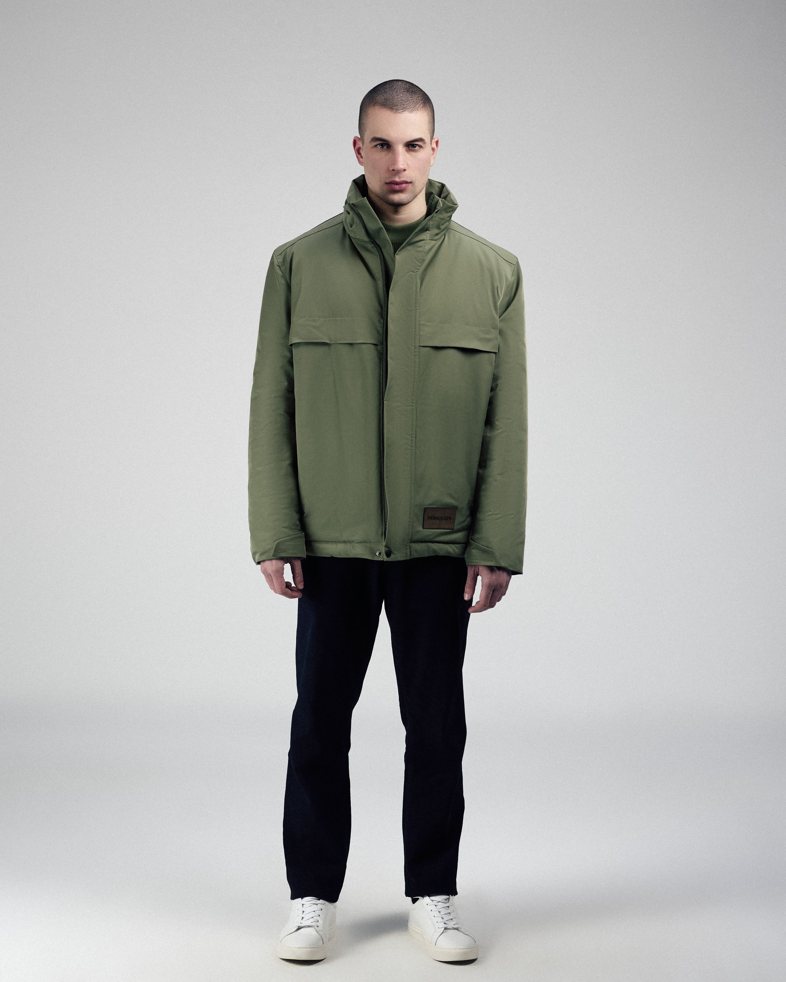 Waterproof Reseda Green Gabardine Jacket With Hoodie