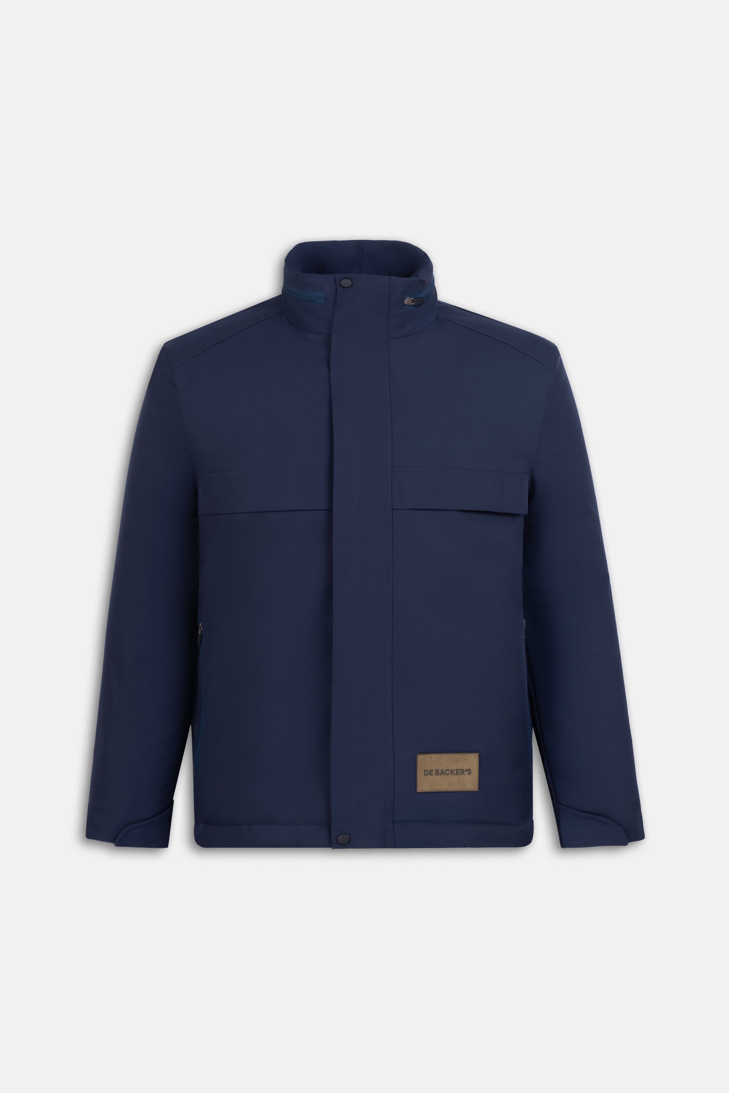 Waterproof Navy Gabardine Jacket With Hoodie - 1