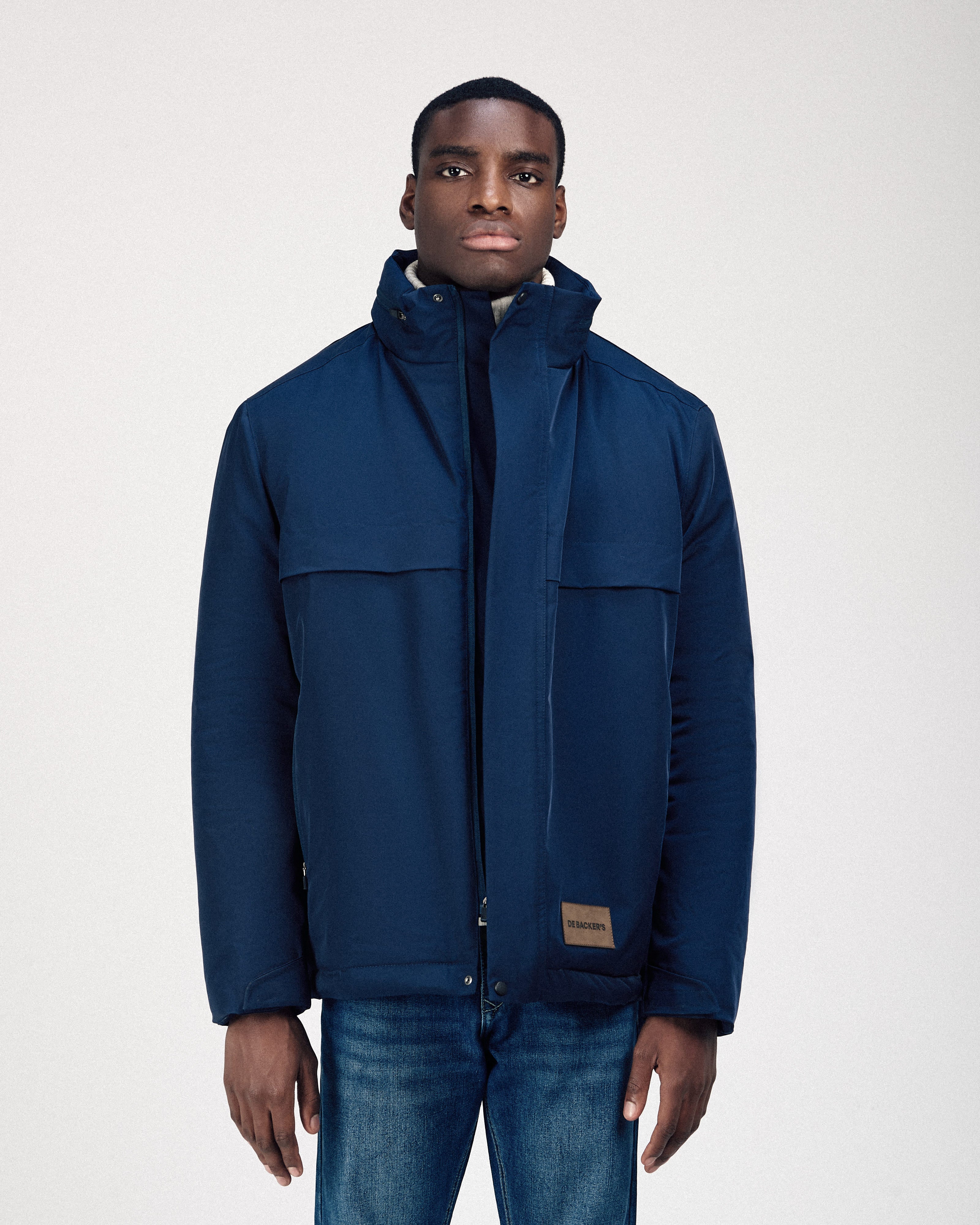 Waterproof Navy Gabardine Jacket With Hoodie