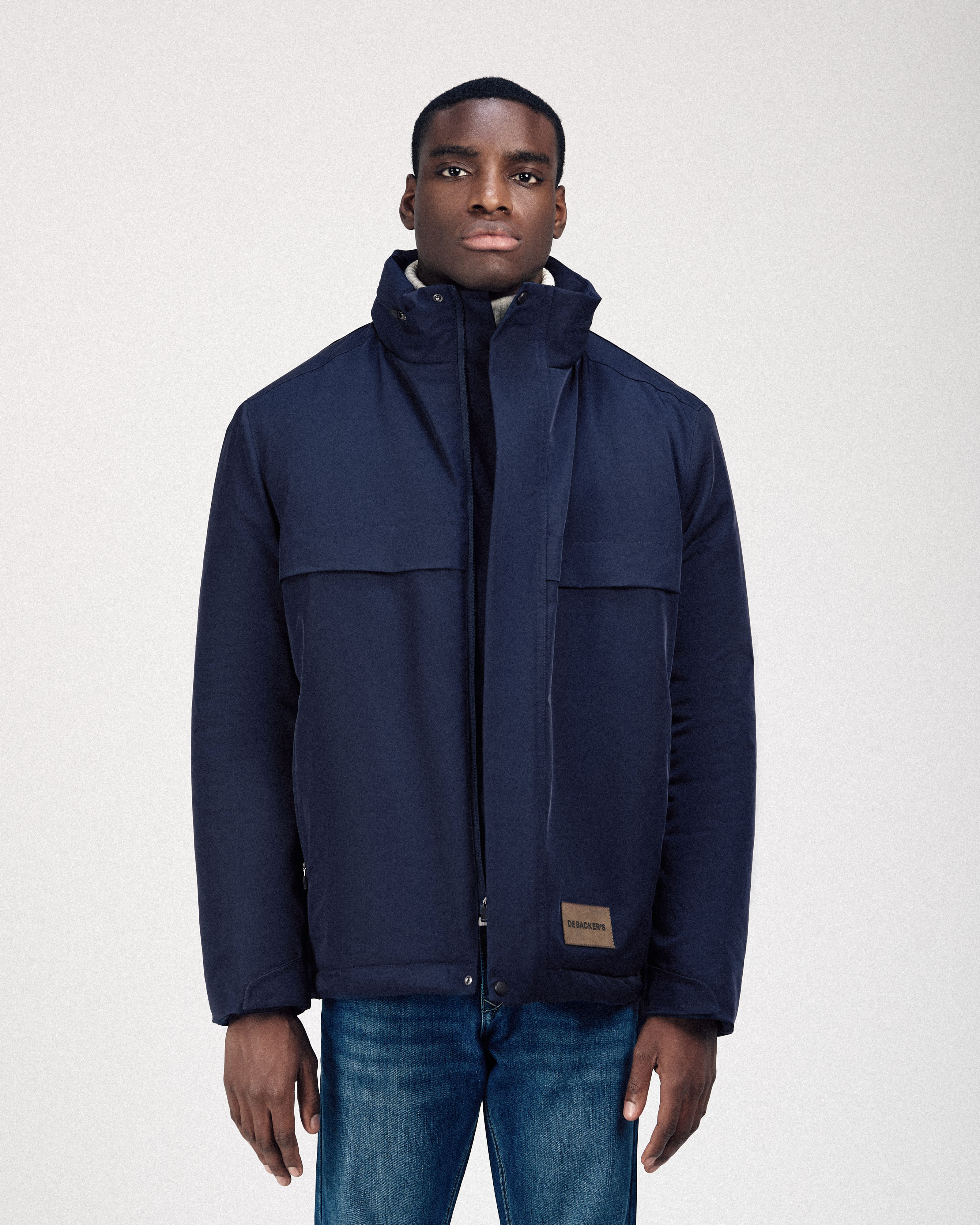 Waterproof Navy Gabardine Jacket With Hoodie - 2