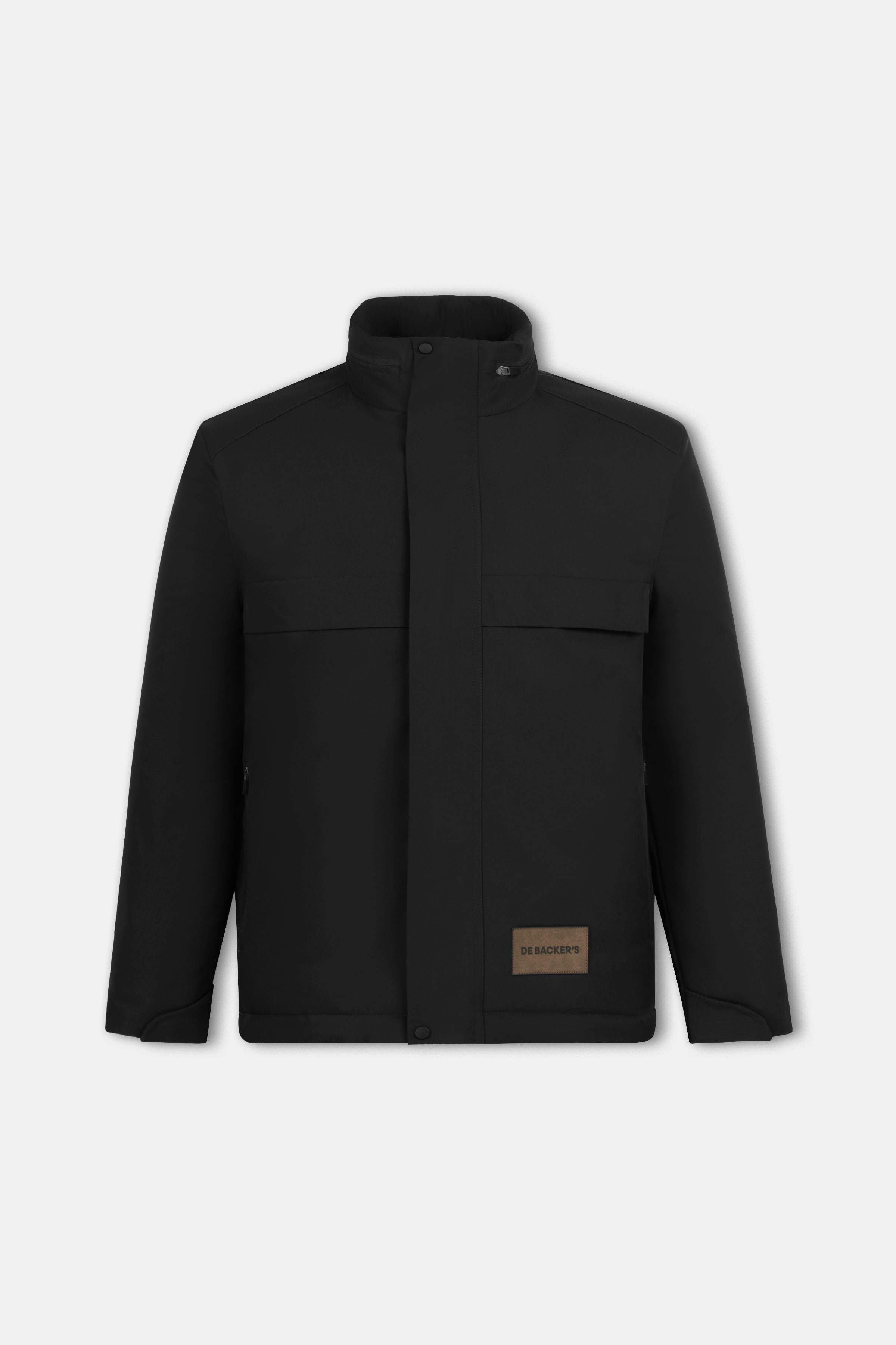 Waterproof Black Gabardine Jacket With Hoodie