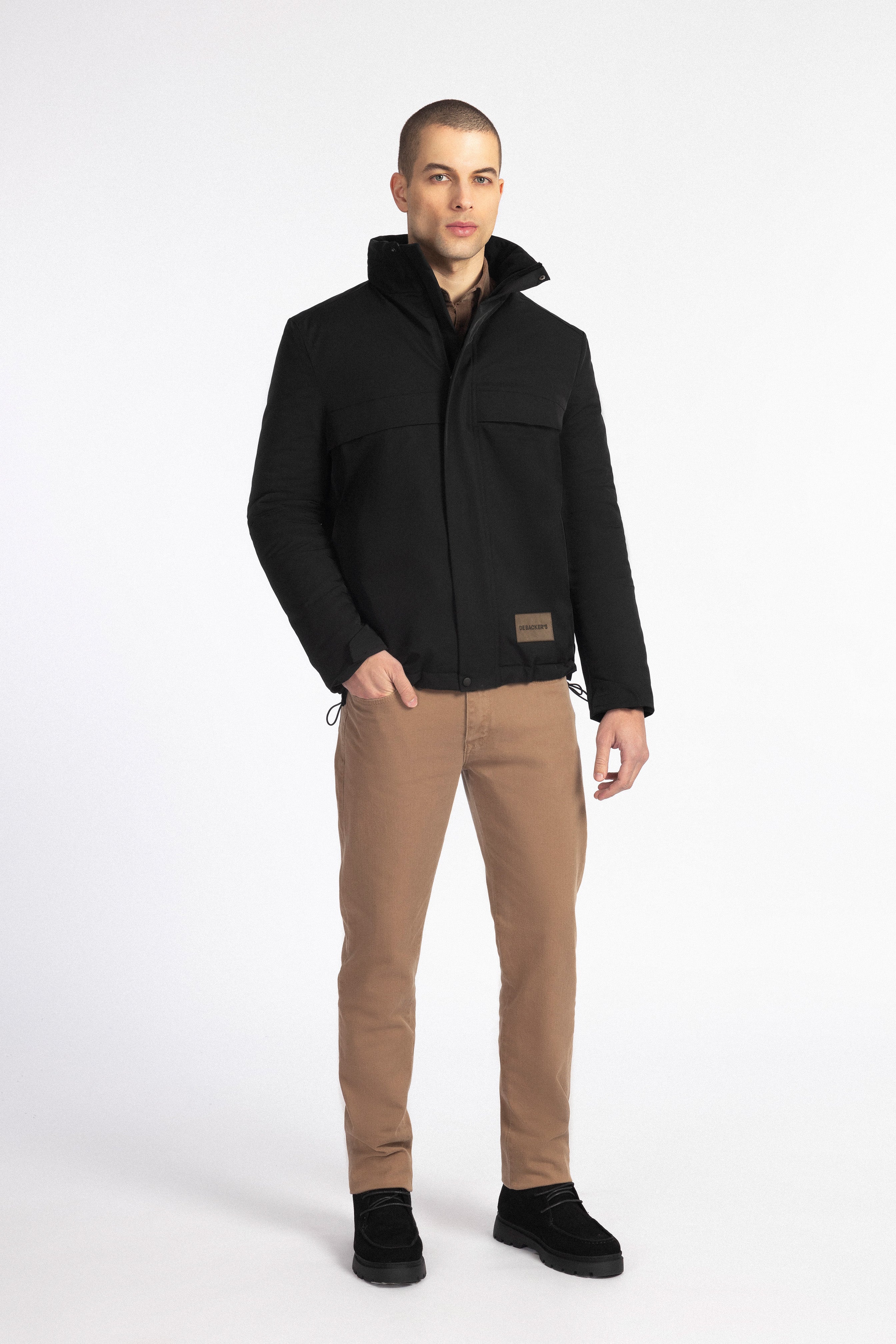 Waterproof Black Gabardine Jacket With Hoodie