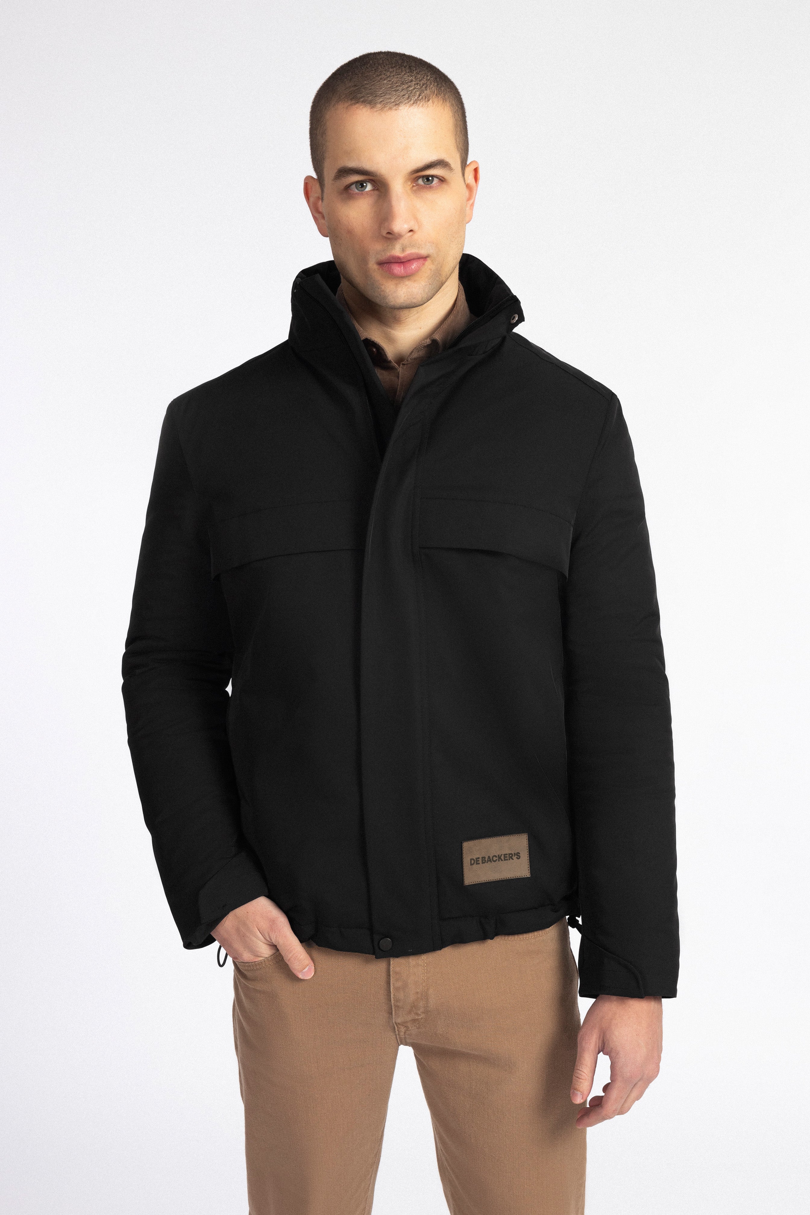 Waterproof Black Gabardine Jacket With Hoodie