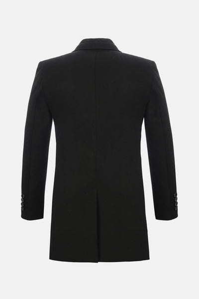 Black Woven wide lapel Coat with removable padded piece