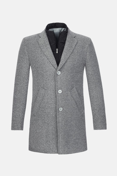 Gray Woven wide lapel Coat with removable padded piece