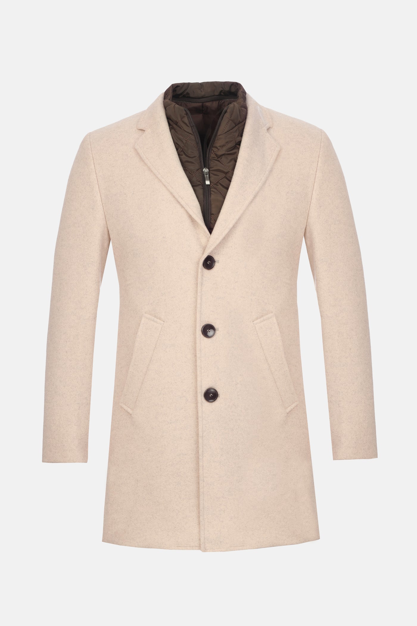 Light Beige & Gray Woven wide lapel Coat with removable padded piece