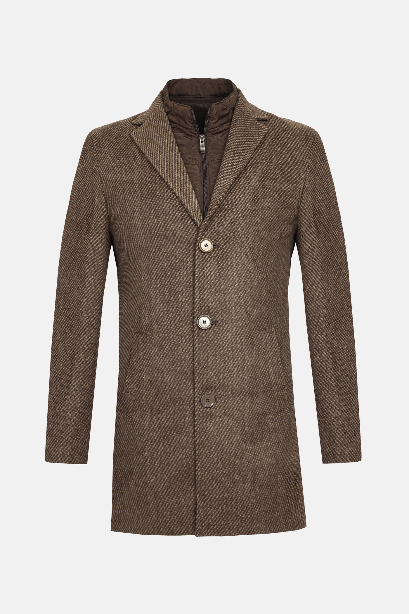Jacquard Brown & Hazel Woven wide lapel Coat with removable padded piece