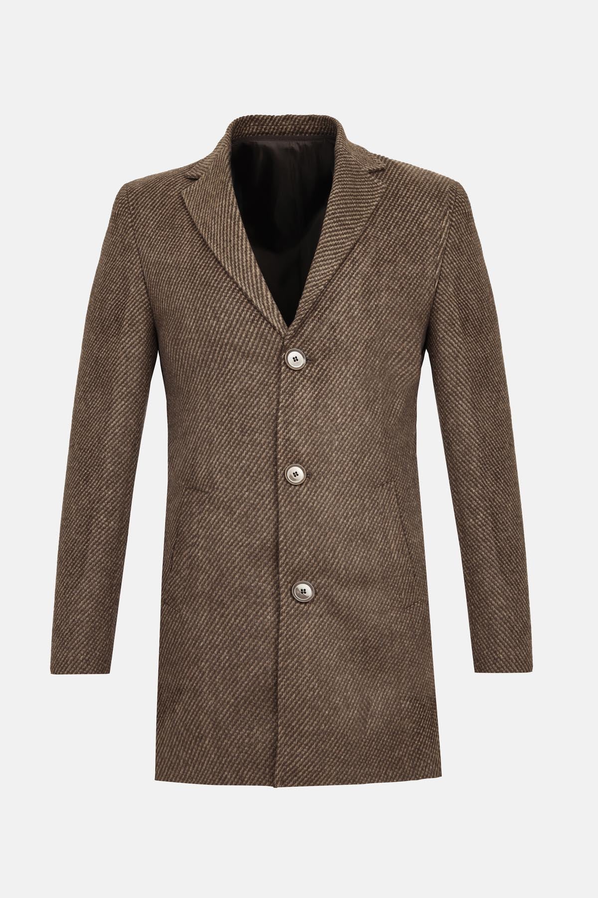 Jacquard Brown & Hazel Woven wide lapel Coat with removable padded piece