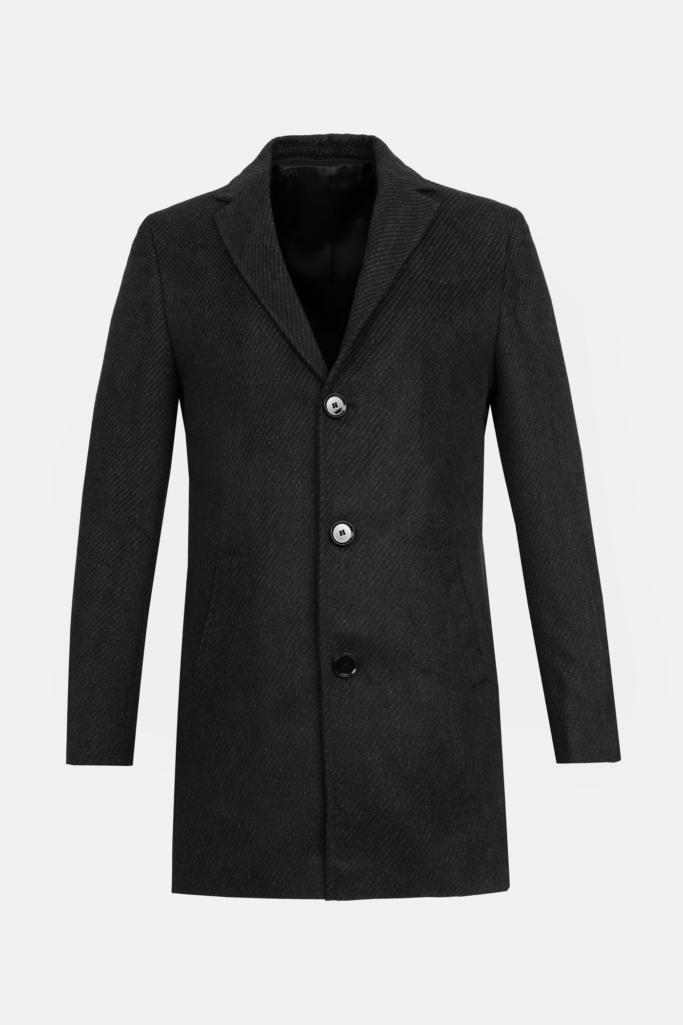 Jacquard Dark Gray & Black Woven wide lapel Coat with removable padded piece