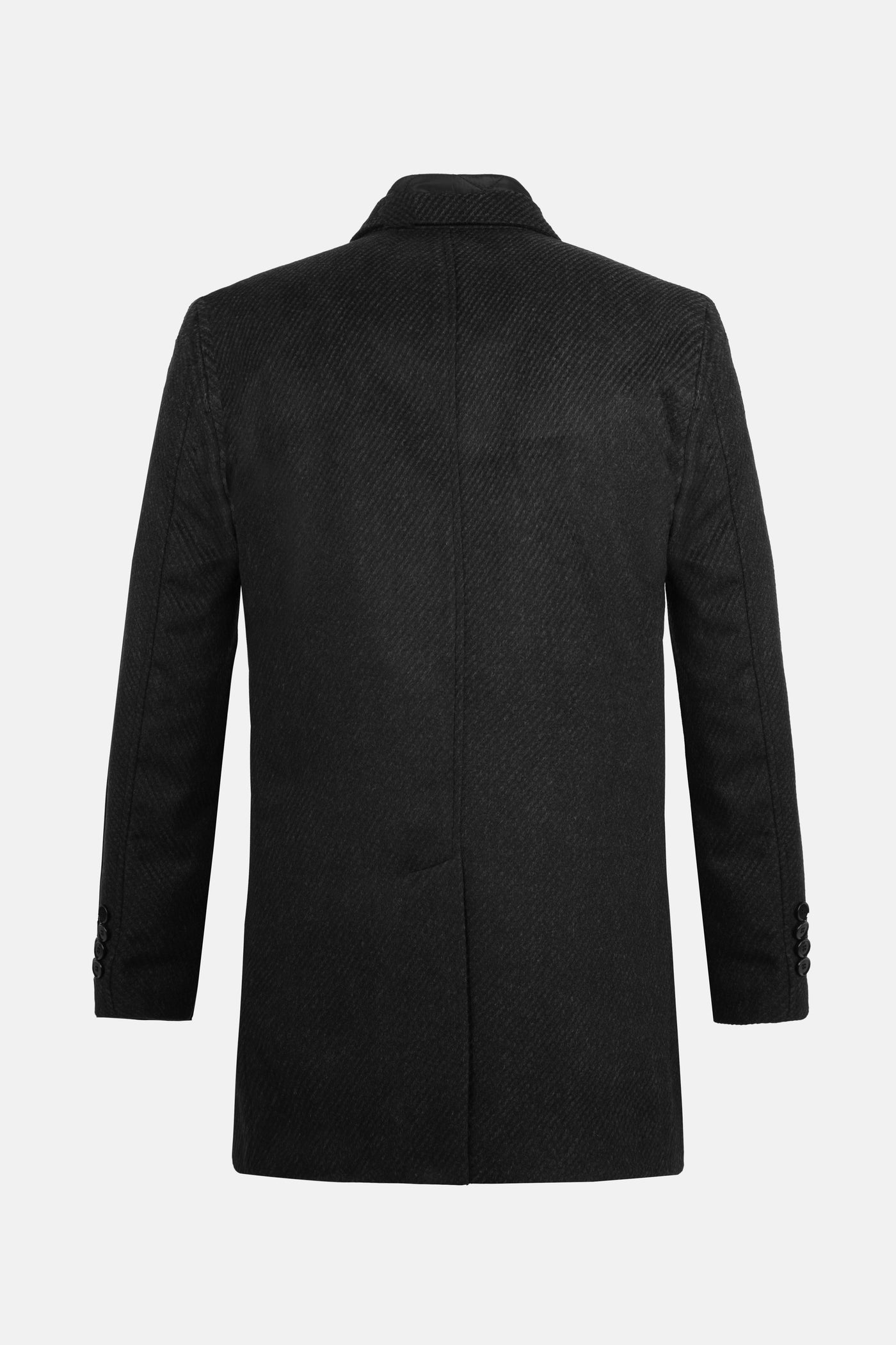 Jacquard Dark Gray & Black Woven wide lapel Coat with removable padded piece
