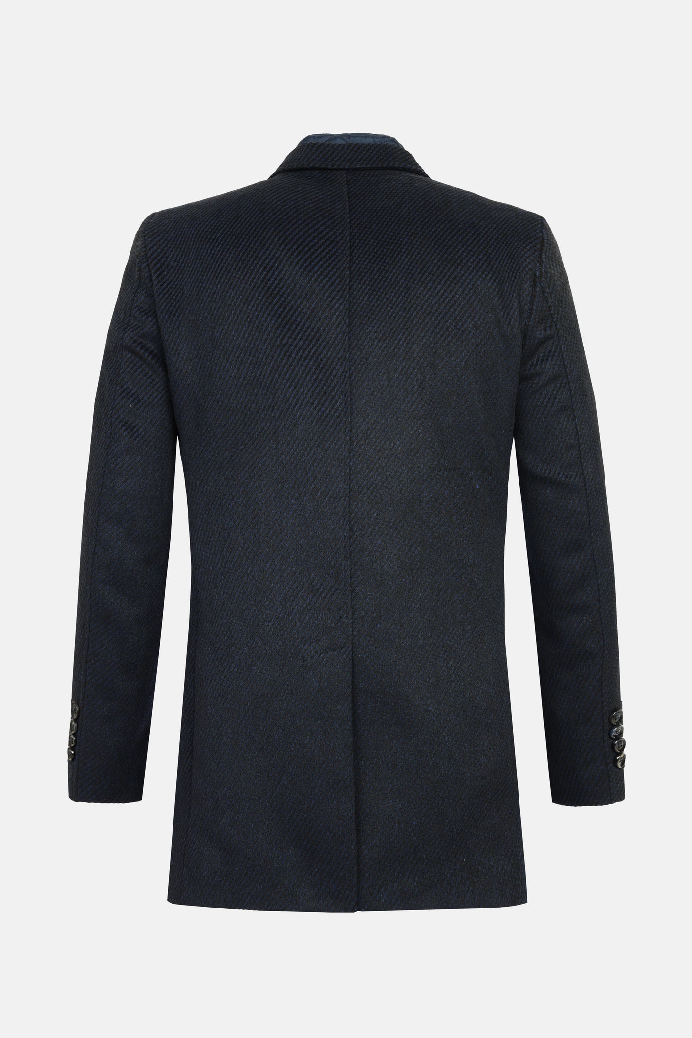 Jacquard Black & Navy Woven wide lapel Coat with removable padded piece