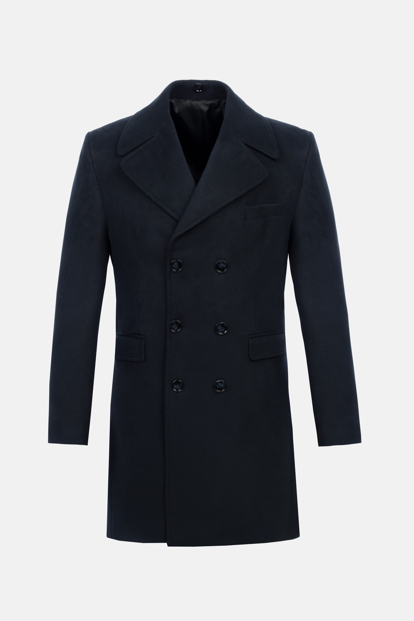 Woven Navy Long Coat with removable Fur piece