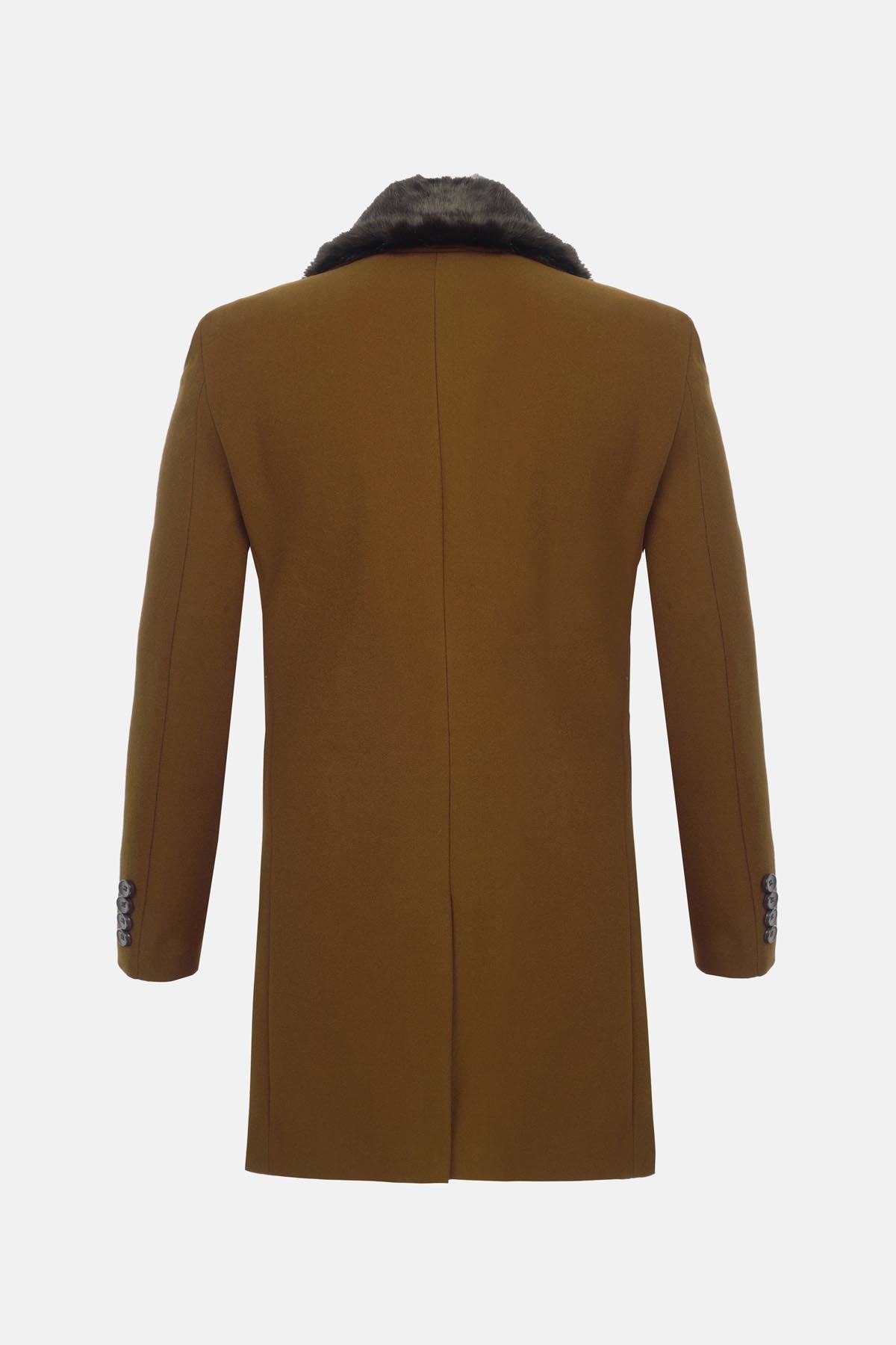 Woven Kobicha Long Coat with removable Fur piece