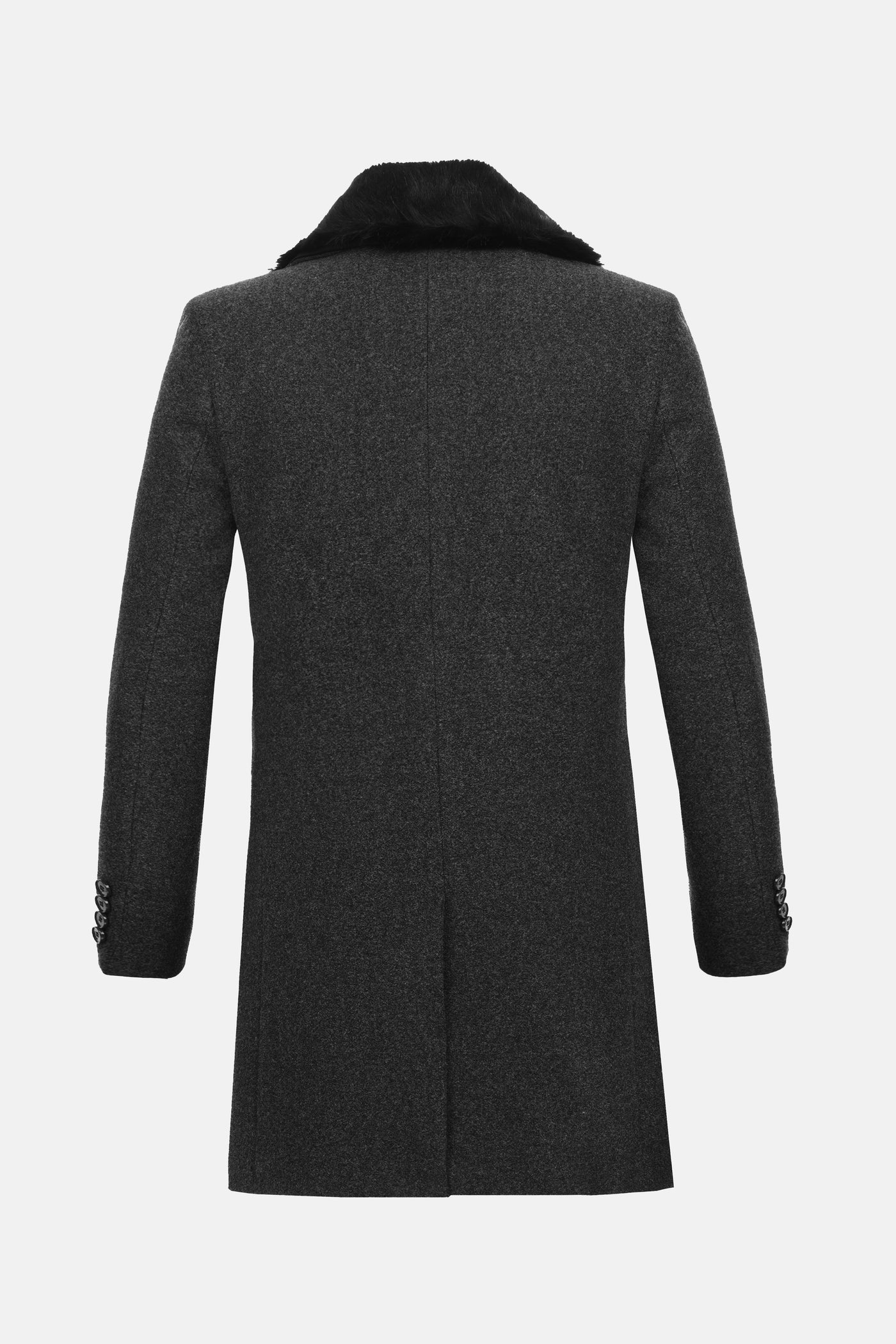 Woven Dark Gray & Black Long Coat with removable Fur piece