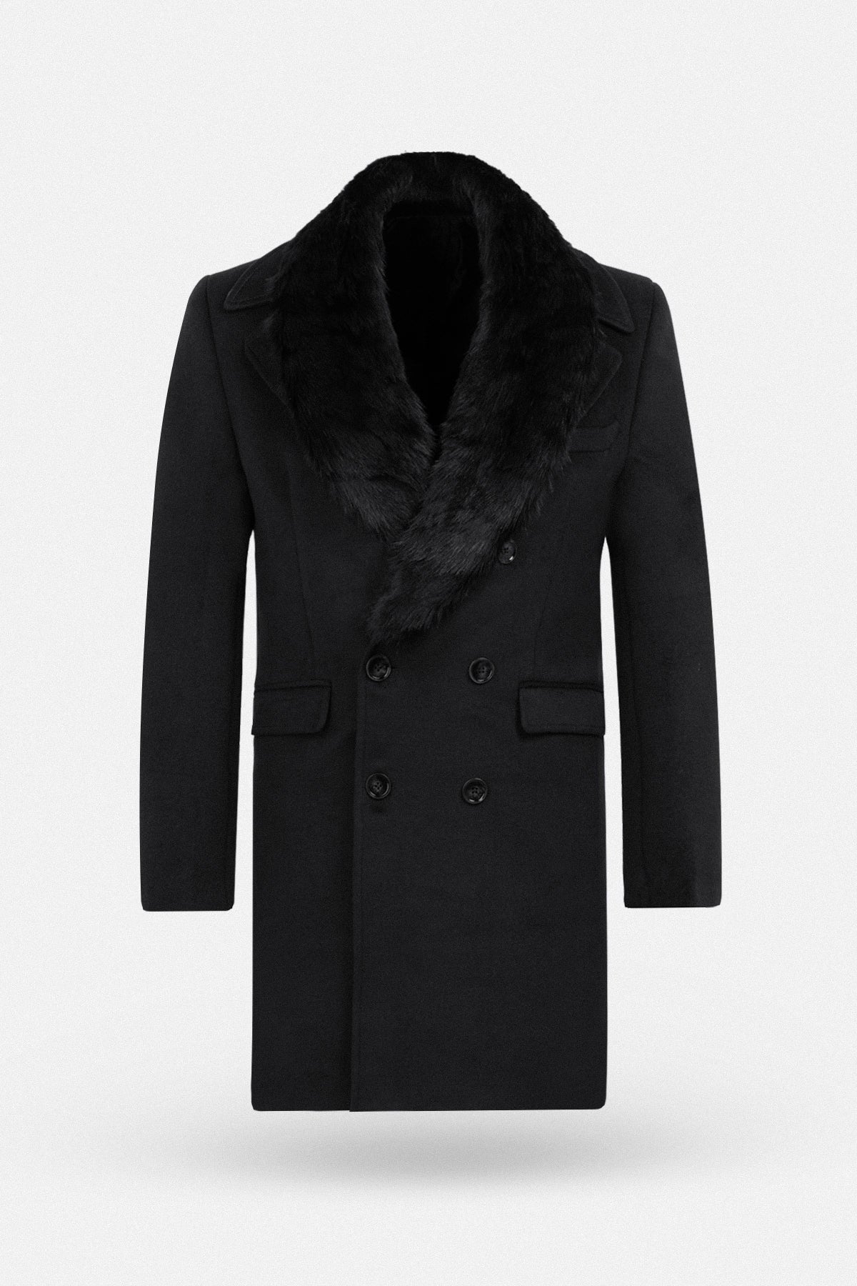 Black Felt Coat with removable Fur piece