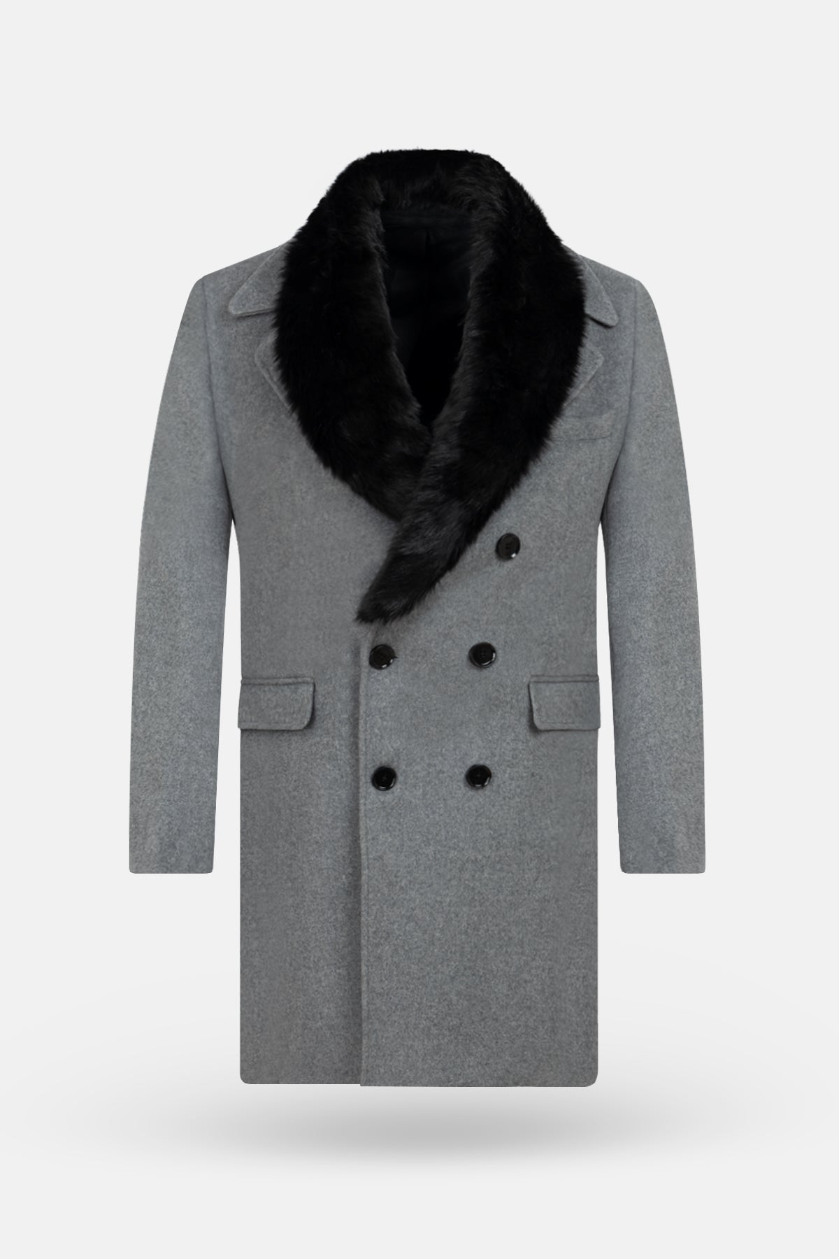 Gray Felt Coat with removable Fur piece