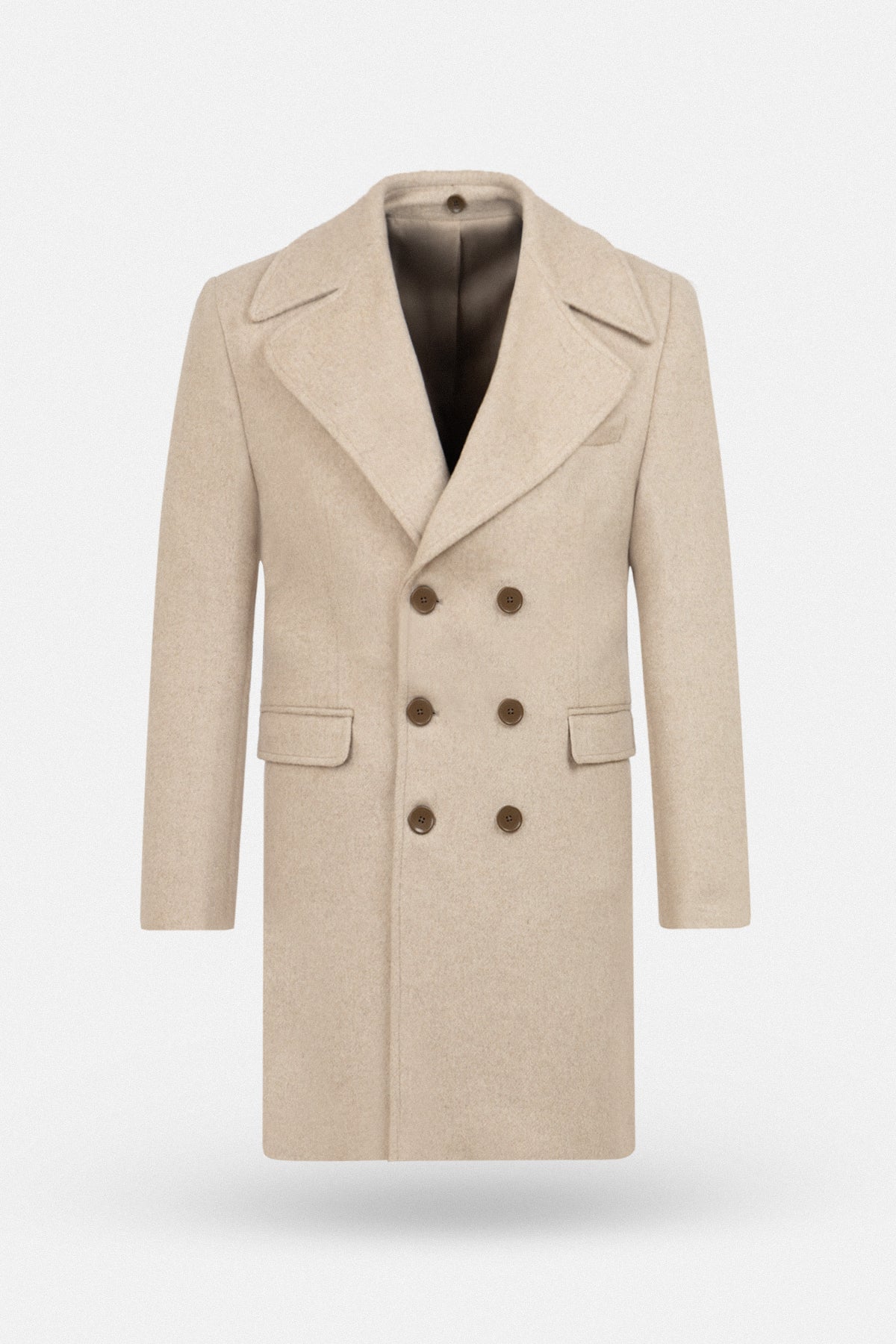 Light Beige Felt Coat with removable Fur piece - 2