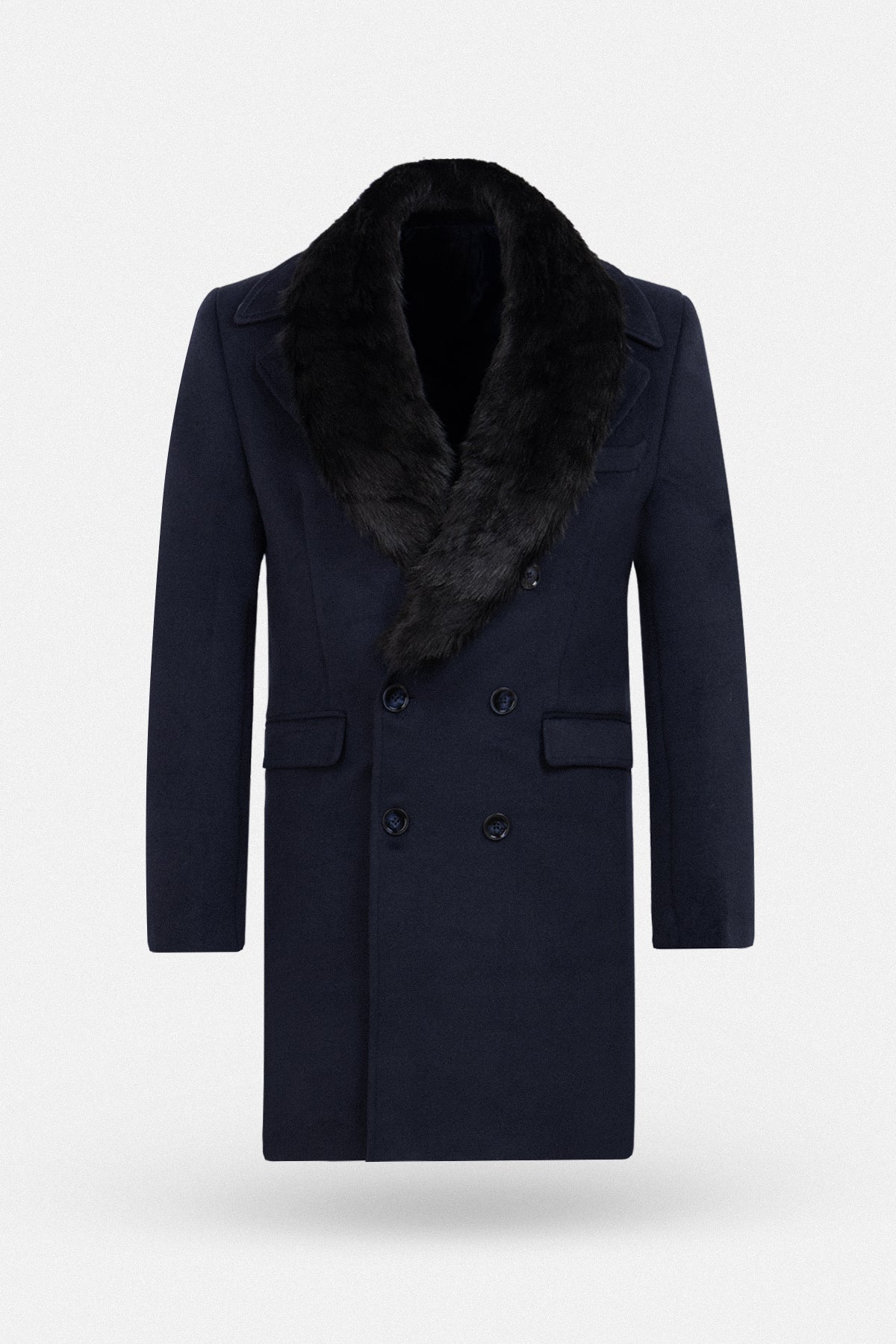 Navy Felt Coat with removable Fur piece