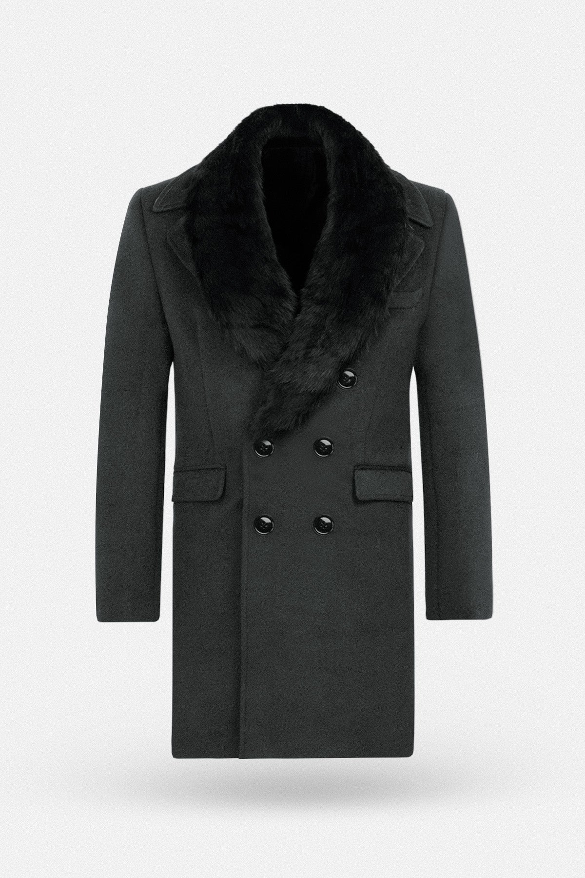 Dark Gray Felt Coat with removable Fur piece