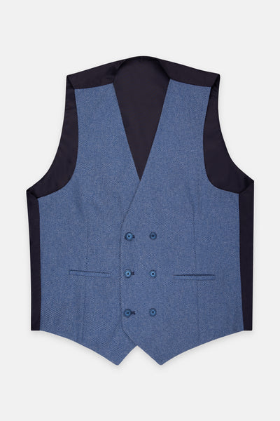 Jacquard Teal-Blue Twill Double-Breasted Vest