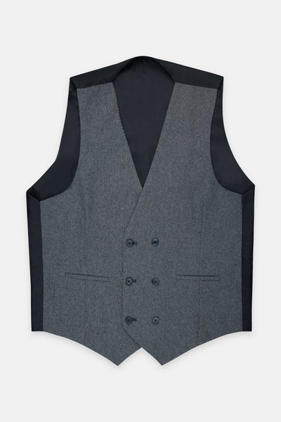 Jacquard Dark Gray Twill Double-Breasted Linen Vest